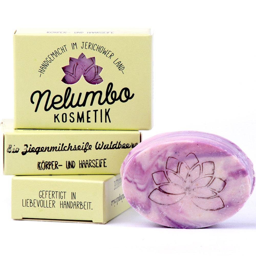 Nelumbo Kosmetik Feste Duschseife Ziegenmilchseife Waldbeere, 50 g