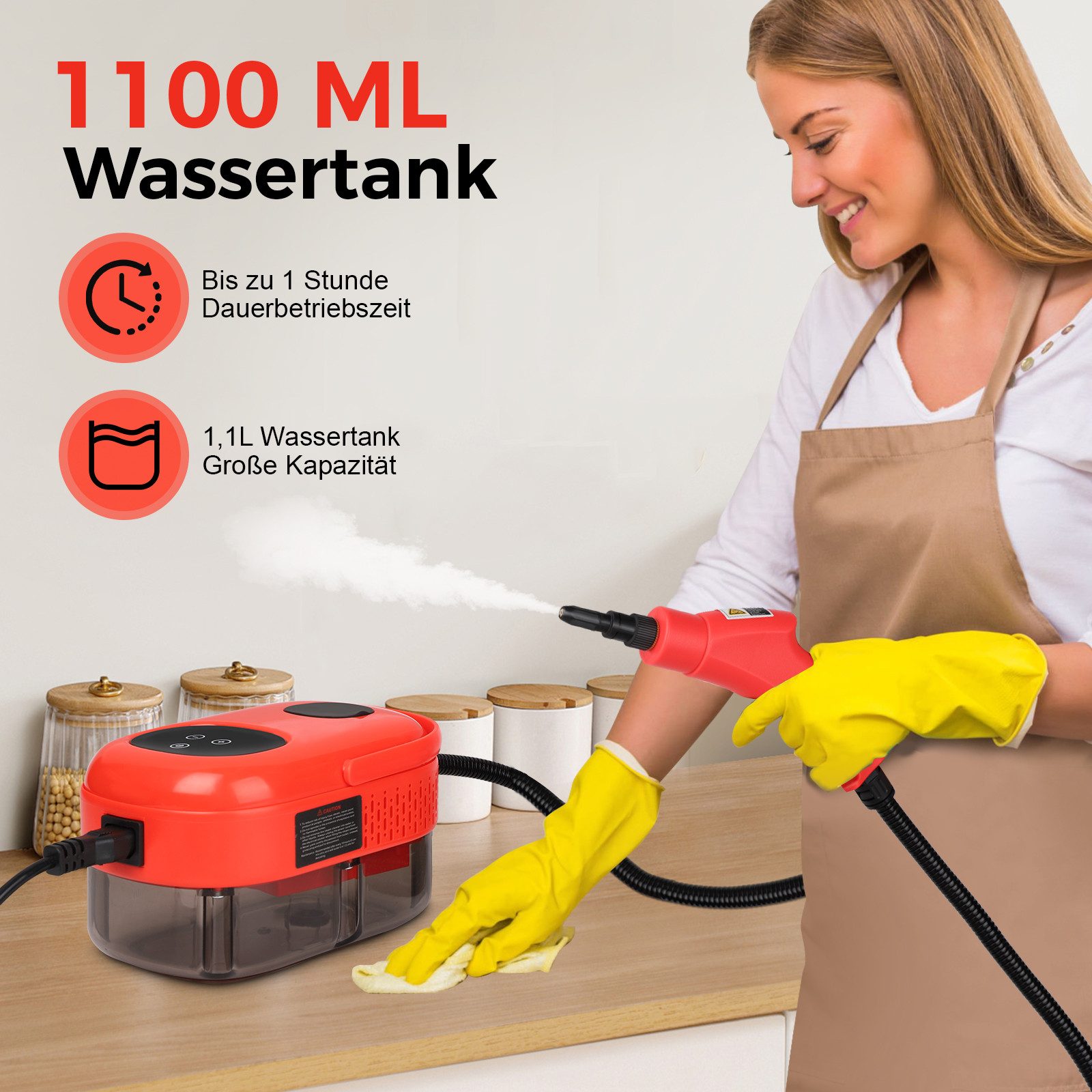 QUBEBU Handdampfreiniger 2500W Tragbarer Dampfreiniger Multifunktionaler Handdampfreiniger, 2500,00 W, mit 6 Geschwindigkeiten einstellbar und 3 Arten von Bürstenköpfen.