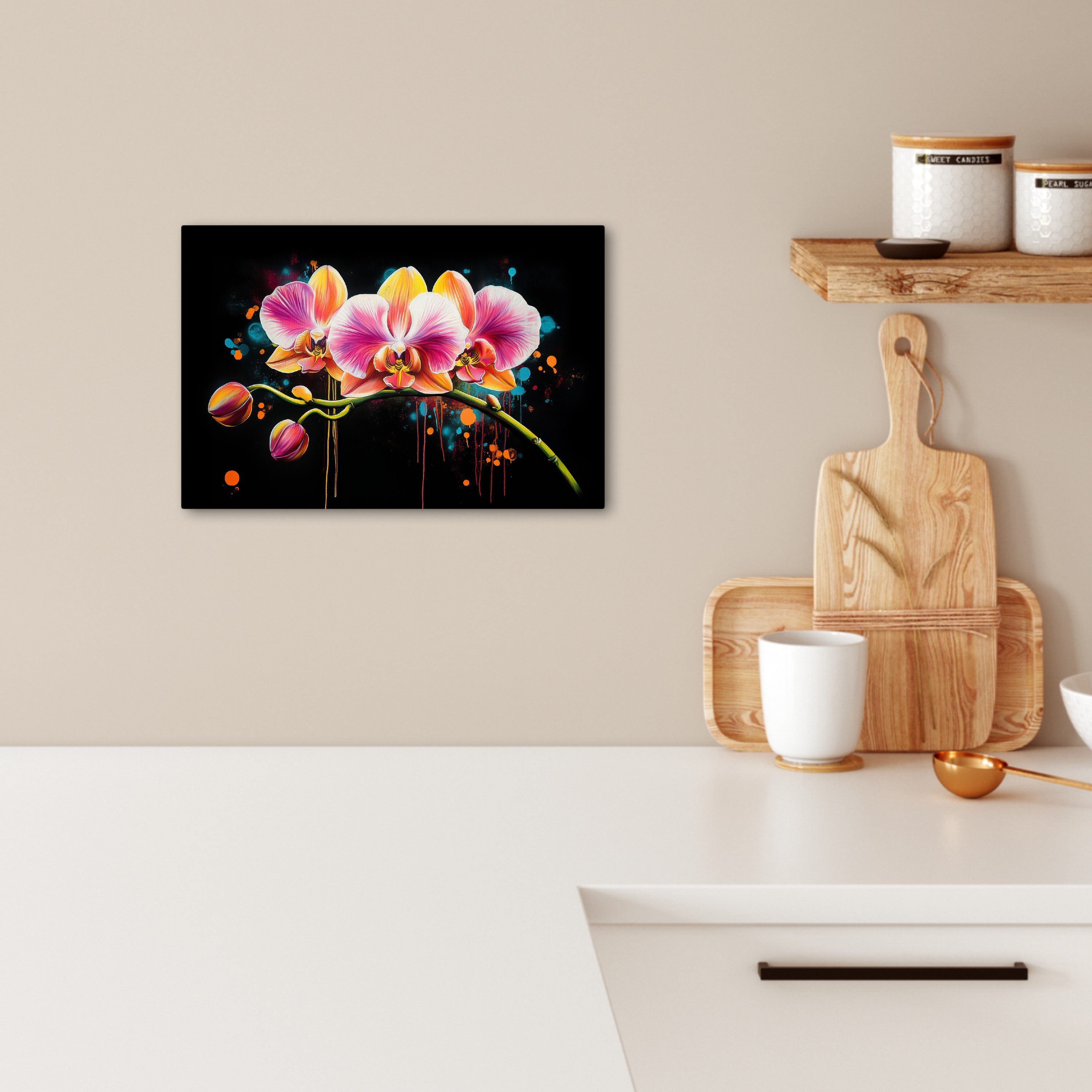 OneMillionCanvasses® Leinwandbild Orchidee - Graffiti - Farbenfroh - Blumen günstig online kaufen