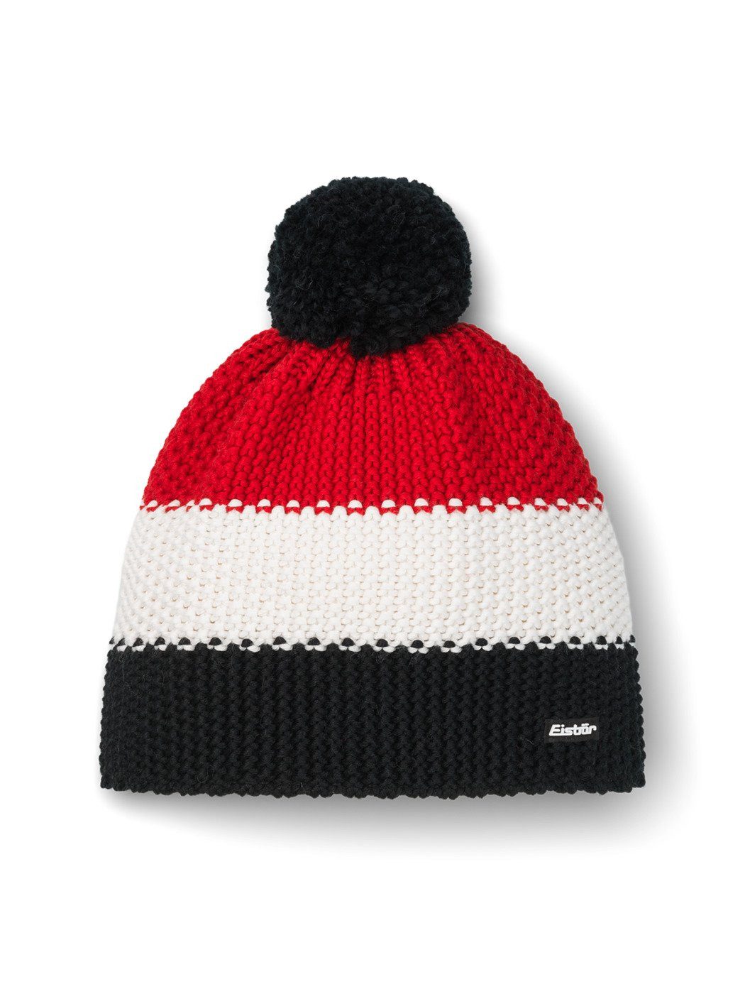 Eisbär Bommelmütze Wintermütze Star mit Bommel (Pompon) schwarz/weiss/rot - 1 Stück