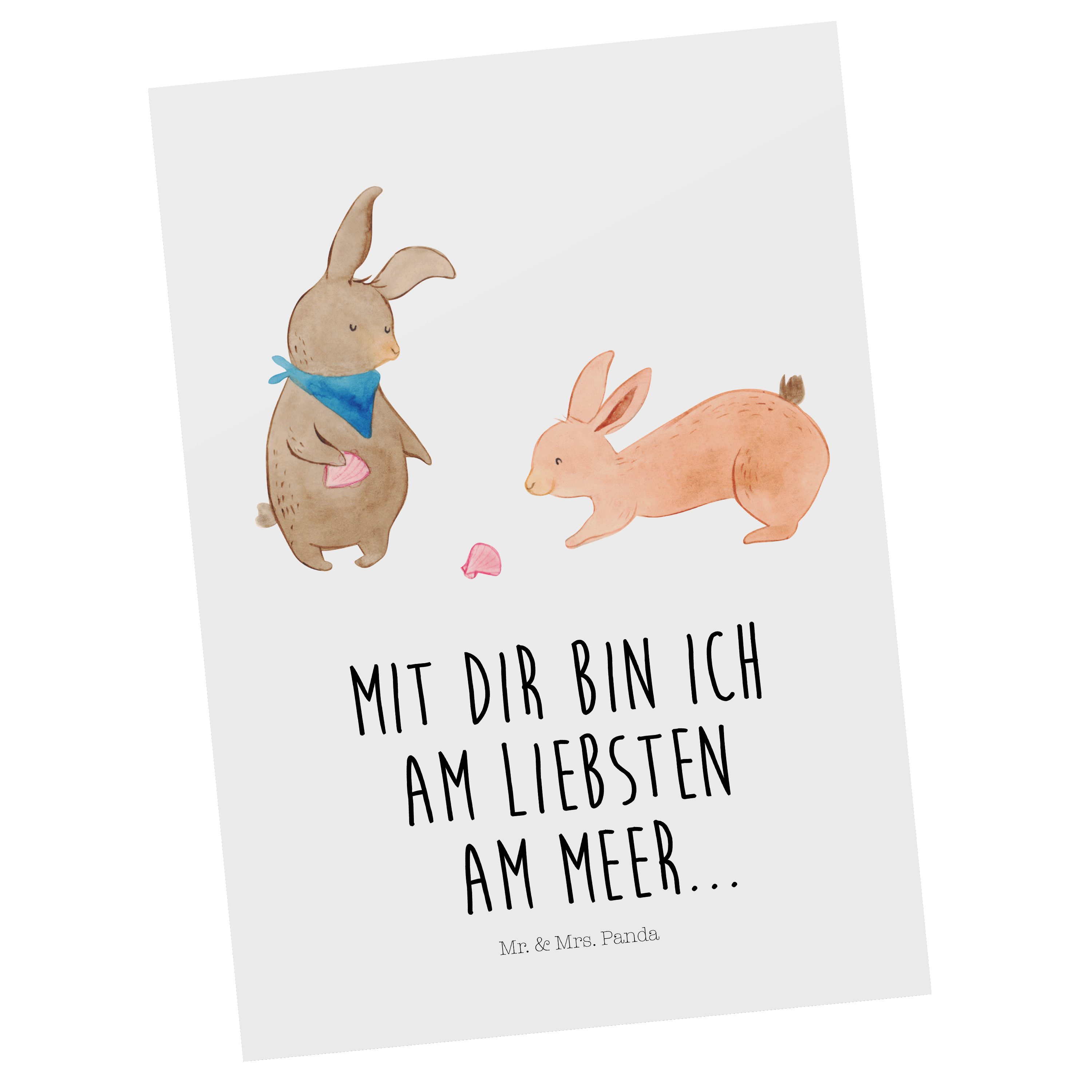 Mr. & Mrs. - Geschenk, Postkarte - Geburtstagskarte, Fa Panda Weiß Hasen Strand, Muschel Bruder