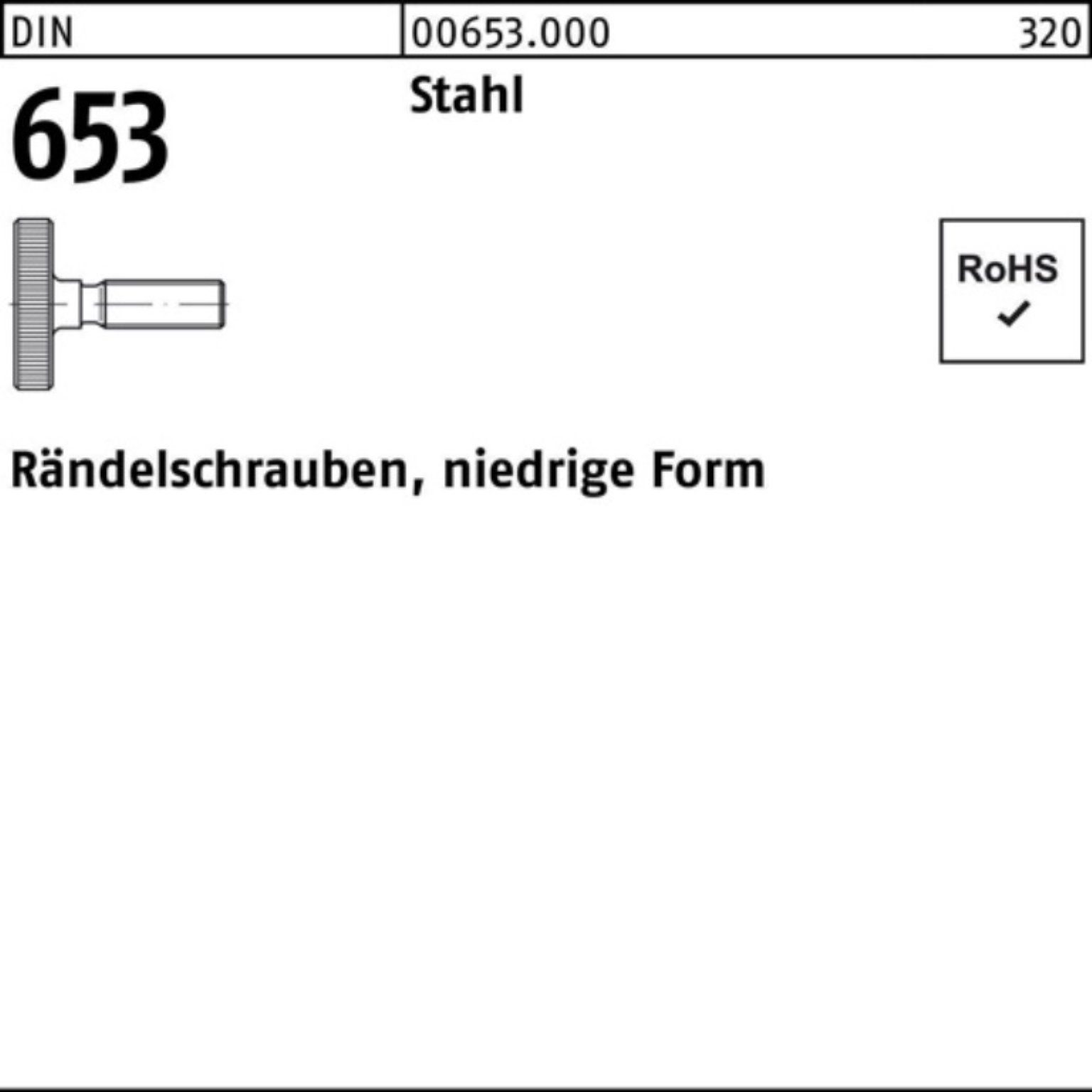 Reyher Schraube 100er Pack Rändelschraube DIN 653 niedrige FormM10x 60 Stahl 10 Stüc