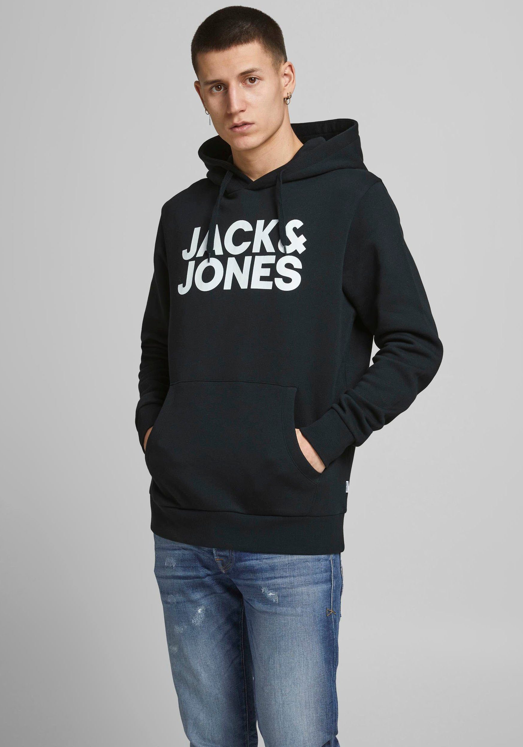 Jack & Jones Kapuzensweatshirt CORP HOOD navy (Packung, 2-tlg., 2er-Pack) LOGO SWEAT schwarz