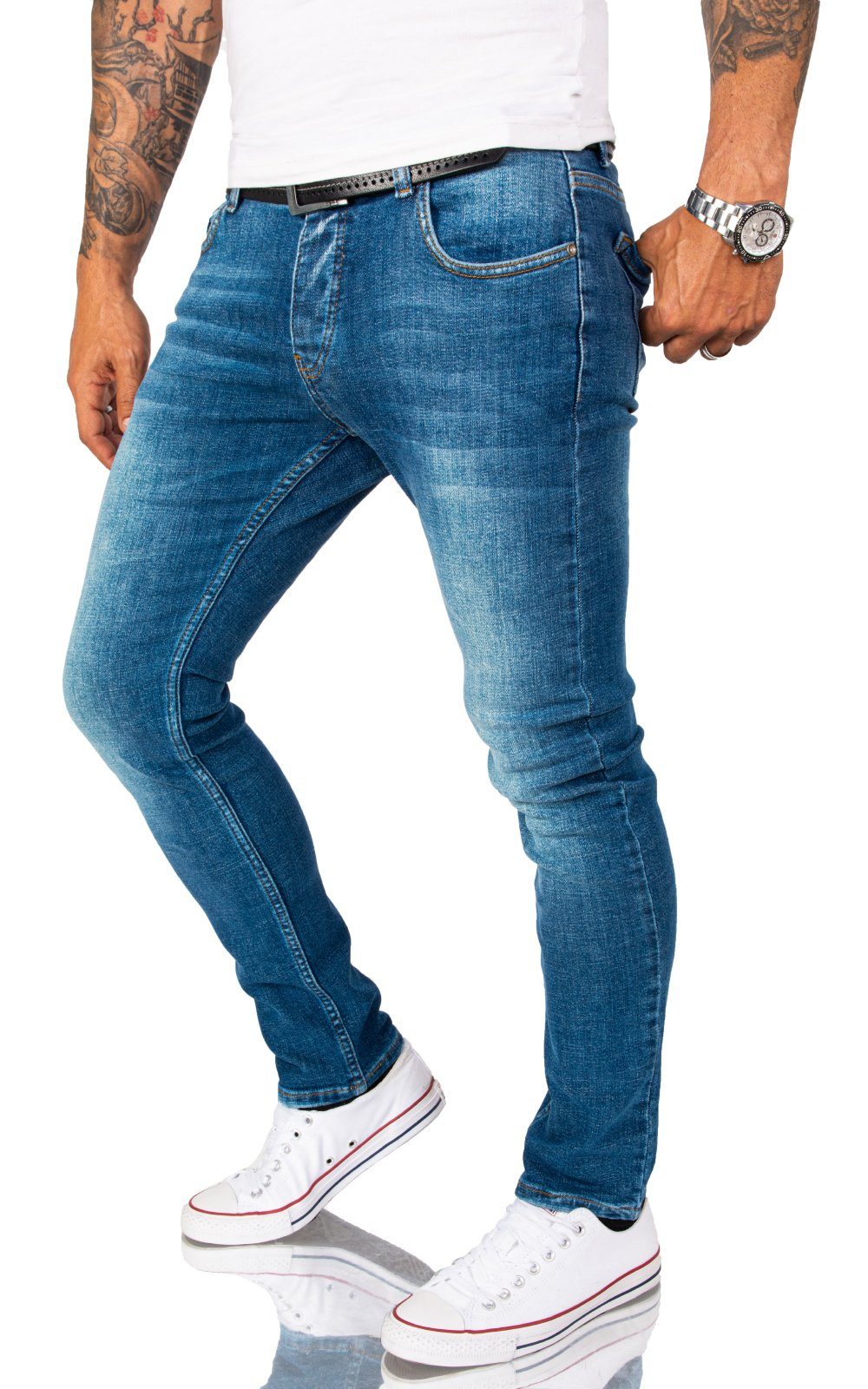 Rock Creek Slim-fit-Jeans Herren Jeans Stonewashed Blau RC-2164 günstig online kaufen