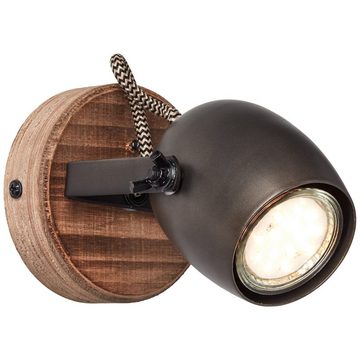 Lightbox Wandleuchte, ohne Leuchtmittel, Wandspot, 14 x 10 cm, schwenkbar, GU10, Holz/Metall, braun/schwarz