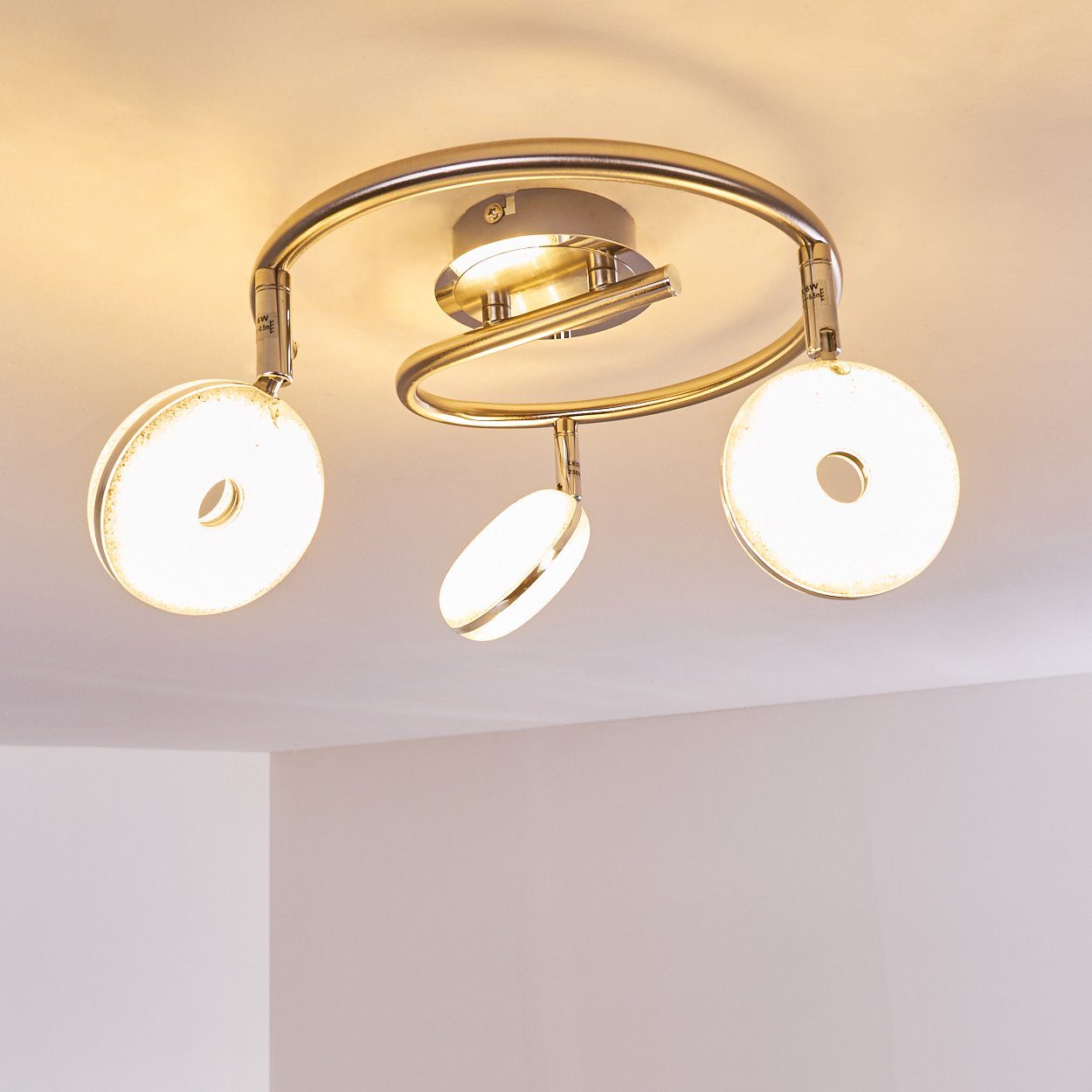 Glitzereffekt Leuchtenköpfen, verstellbaren Kelvin, aus Lumen, hofstein spiralförmige Metall 3000 Deckenlampe in »Pescia« mit Nickel-matt/Chrom, 1800 Deckenleuchte