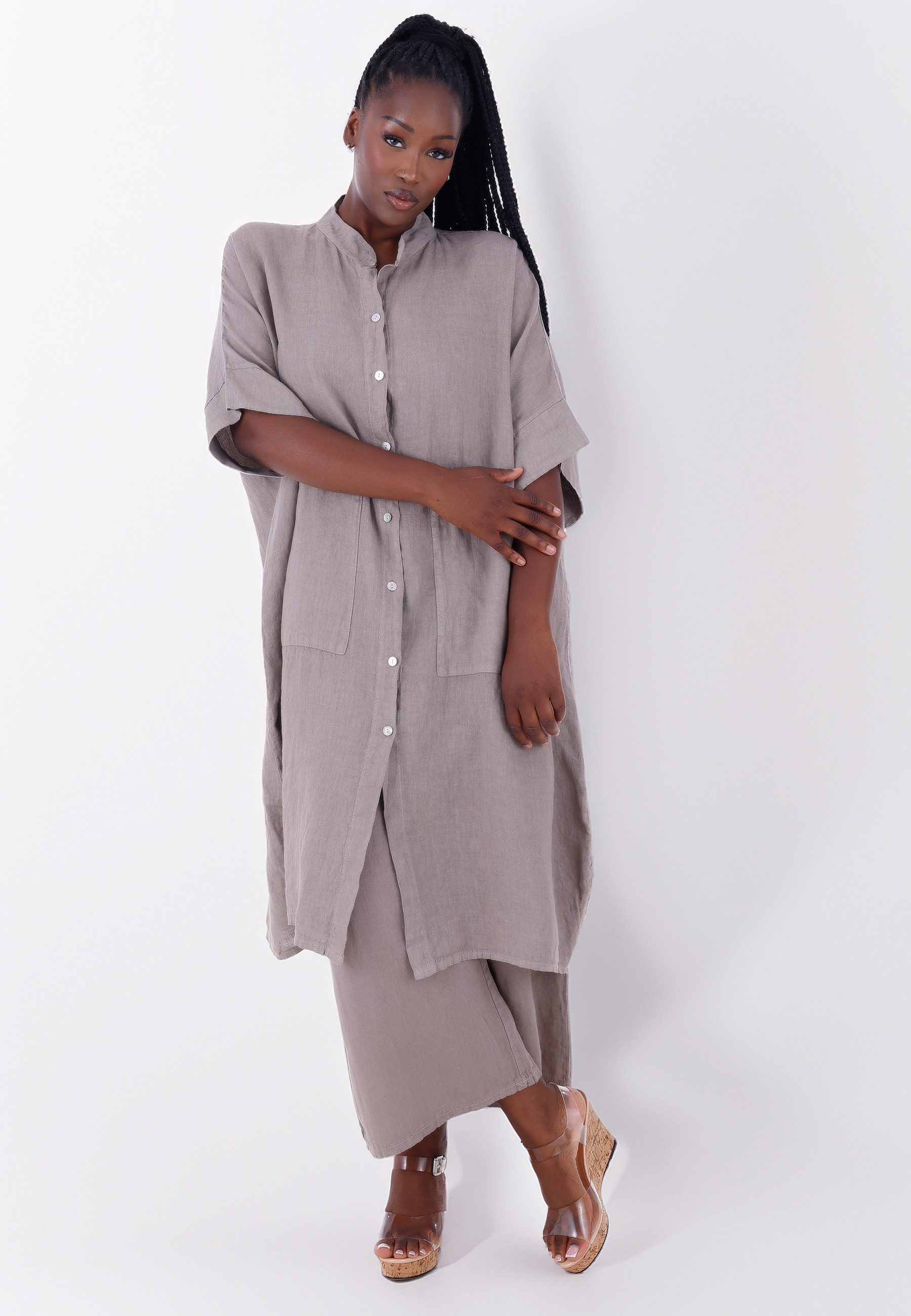 YC Fashion & Style Hemdblusenkleid Leinen-Blusenkleid günstig online kaufen
