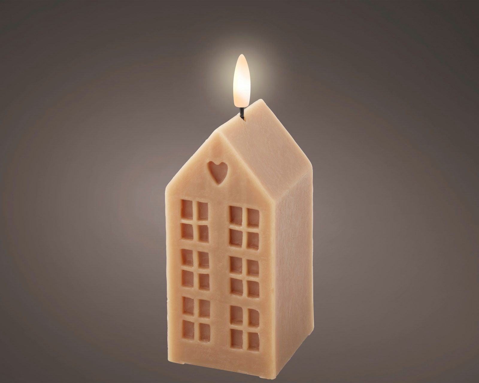 Lumineo Dekofigur LED Kerze Wachs braun/warmweiss 6x6x14,8cm