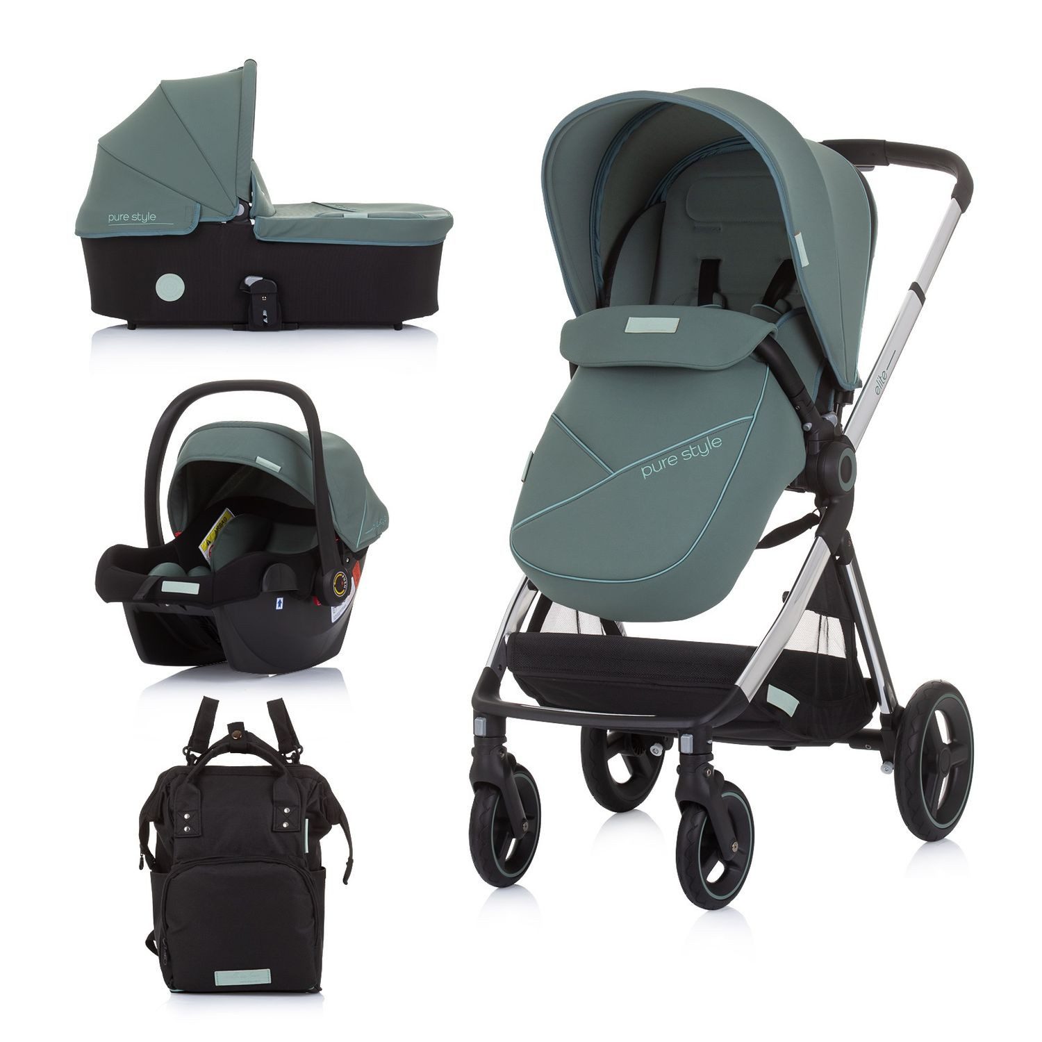 Chipolino Kombi-Kinderwagen Kinderwagen Elite 3 in 1, i-Size Babyschale Sportsitz Babywanne Tasche