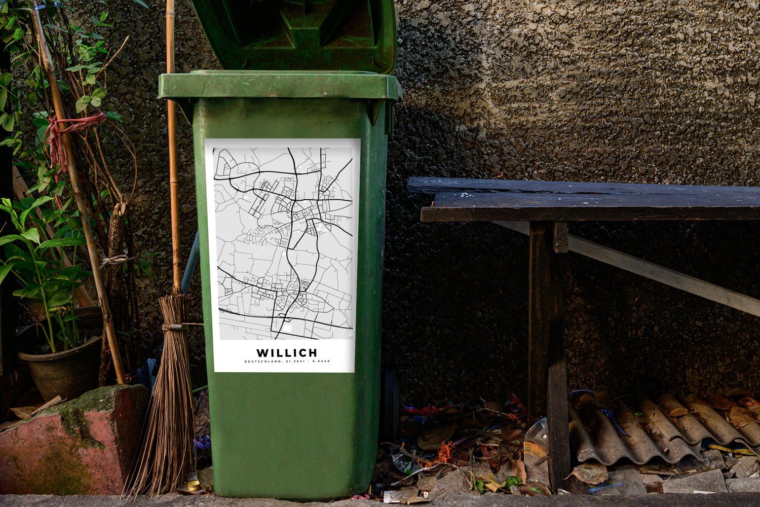 - Mülltonne, Container, Stadtplan Sticker, Abfalbehälter MuchoWow - St), Karte Deutschland Willich - Wandsticker Mülleimer-aufkleber, (1