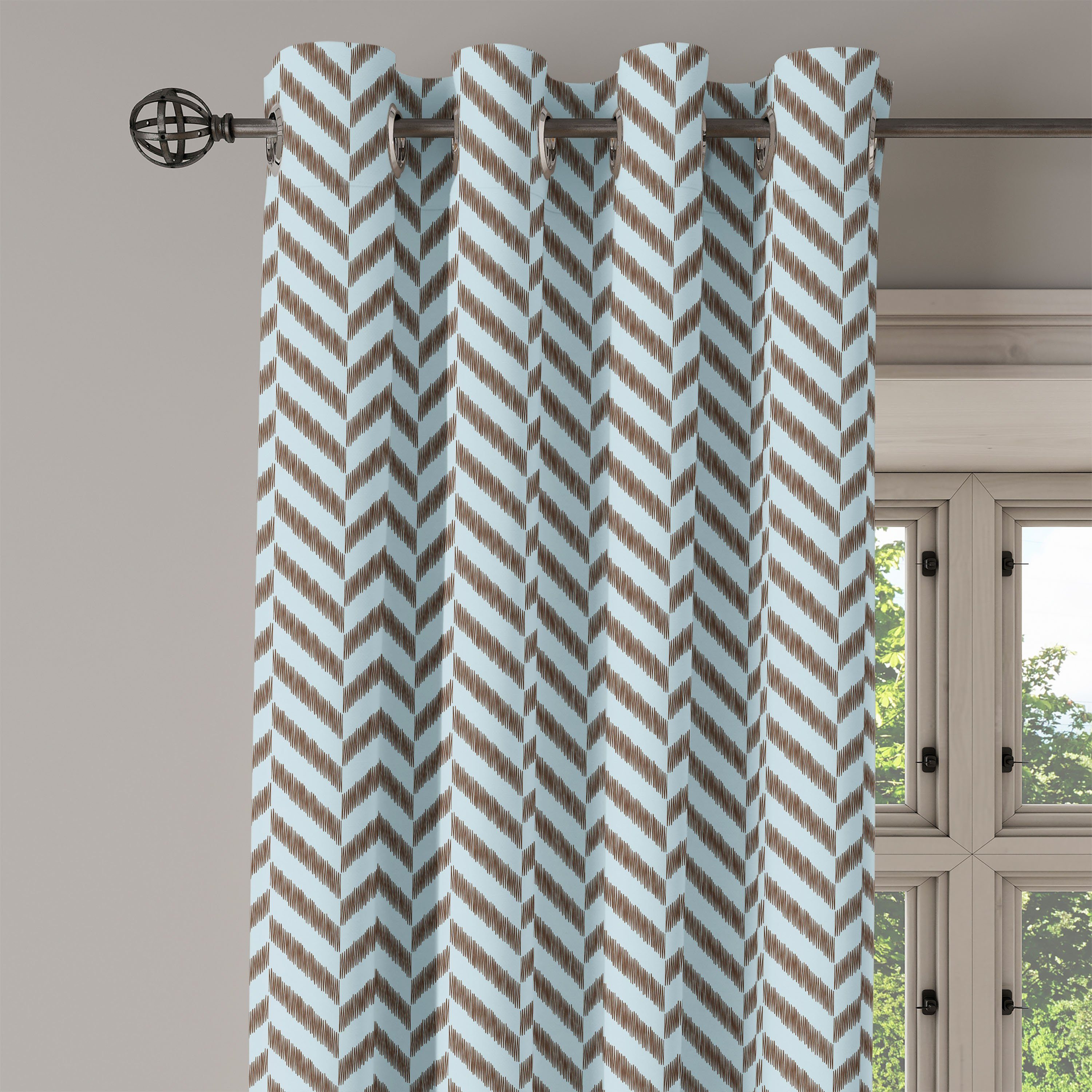 Abakuhaus, Wasser Dekorative Schlafzimmer Gardine 2-Panel-Fenstervorhänge Wohnzimmer, Flüchtiger Chevron-Zickzack für