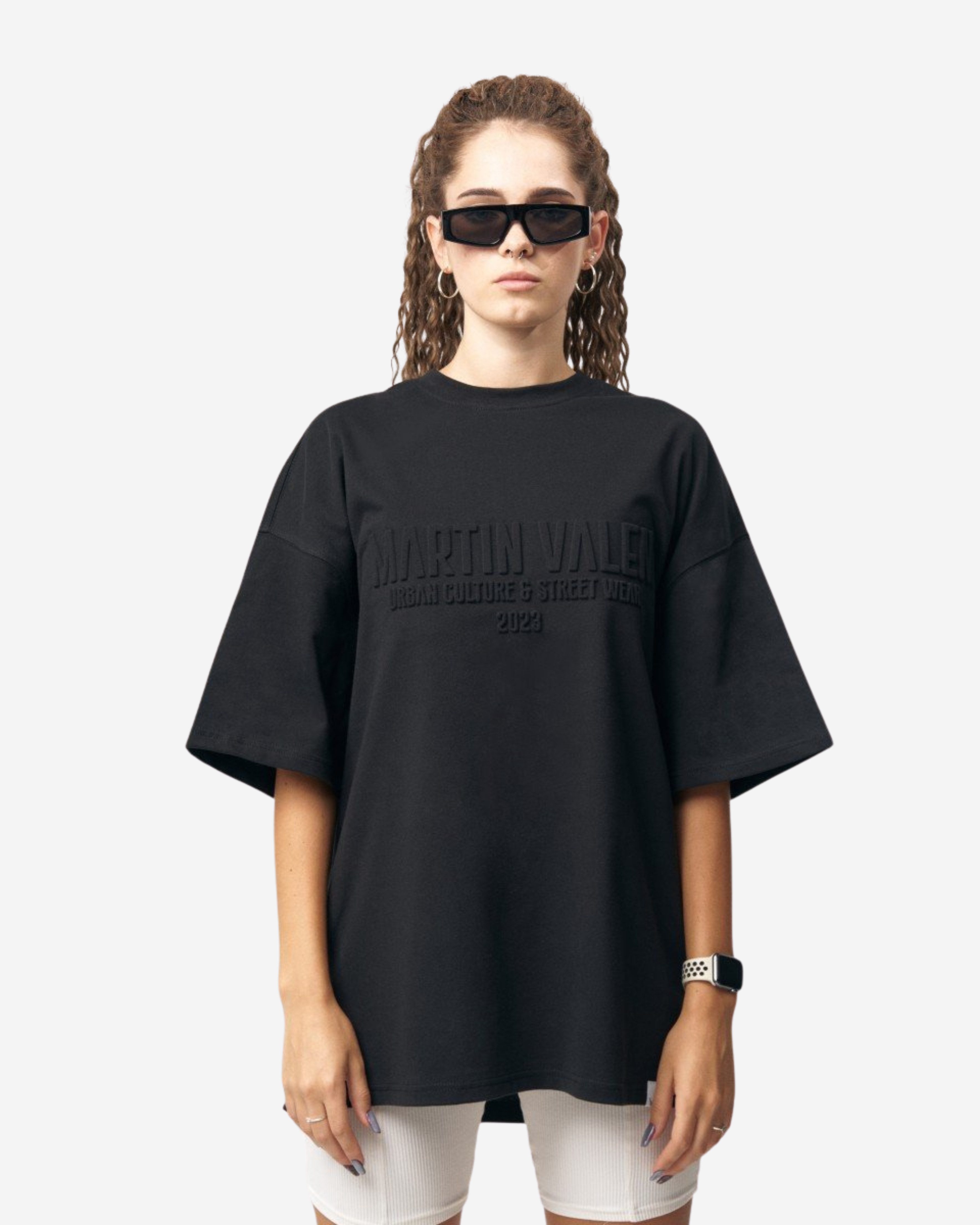 Martin Valen T-Shirt Martin Valen Groß Geprägtes Schwarzes Basic T-Shirt