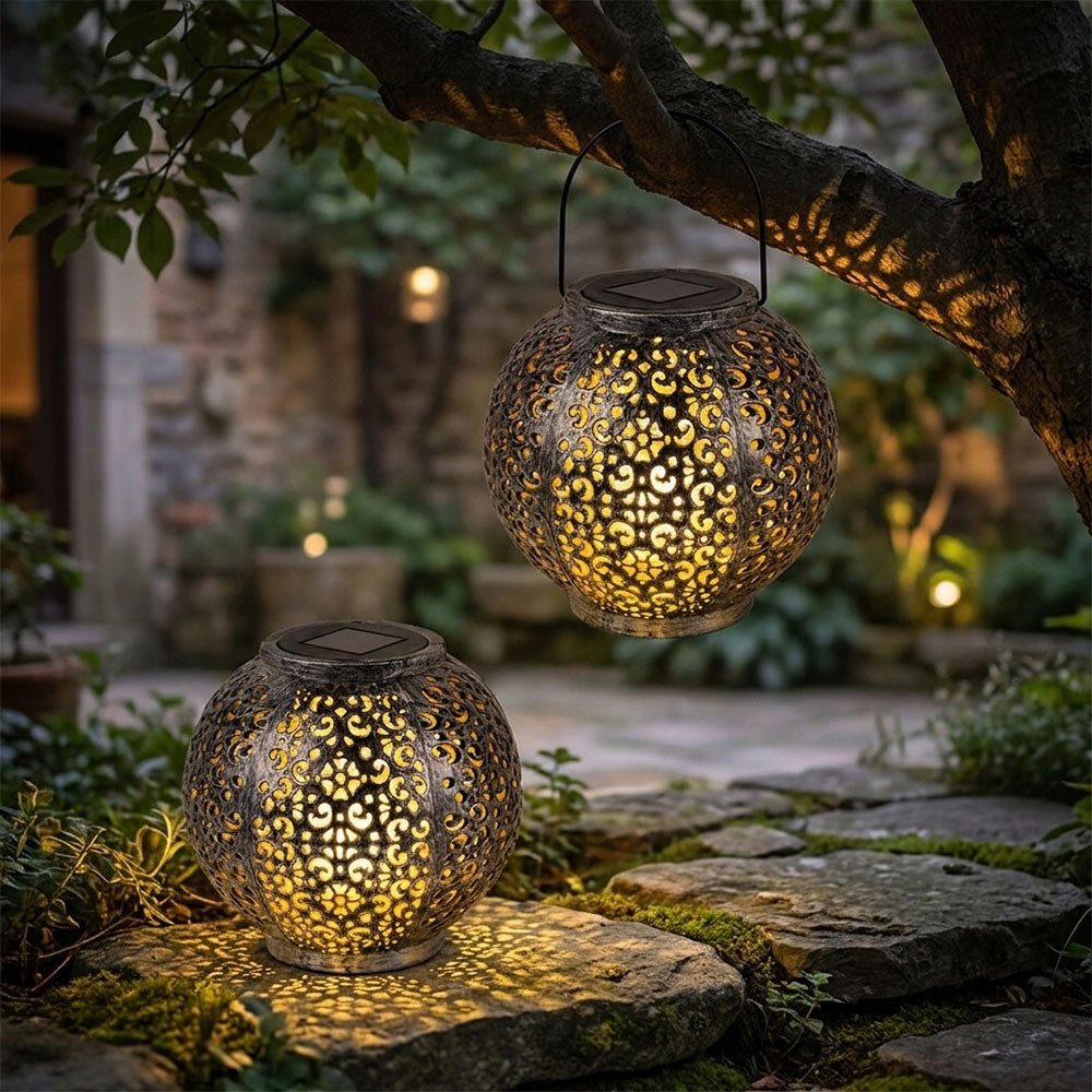 Expo Börse LED Kugelleuchte, Leuchtmittel inklusive, Warmweiß, Solarlampe Hängeleuchte Tischlampe Gartendeko LED orientalisch 3er Set