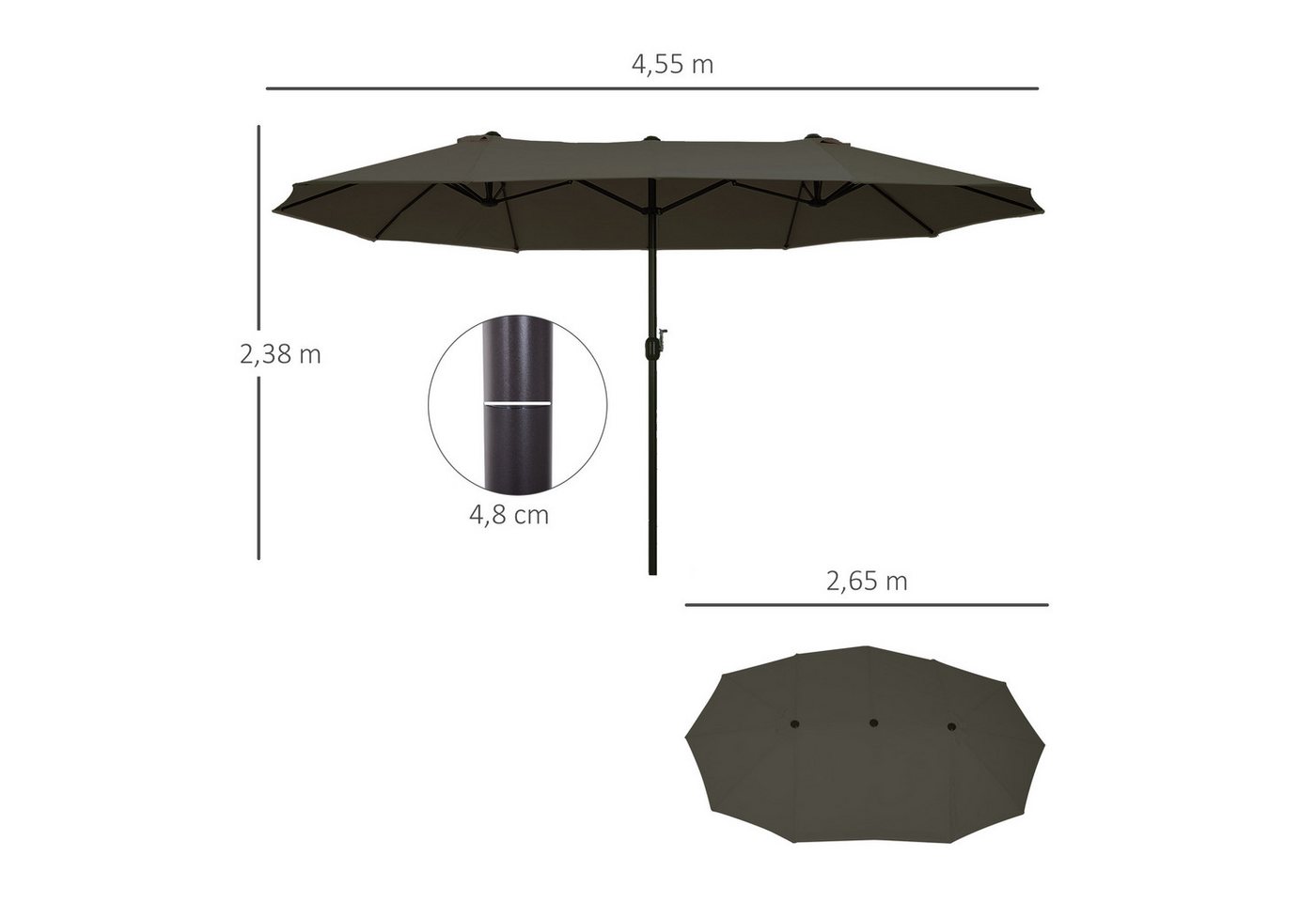 Thumbnail - Celya Sonnenschirm Sonnenschirm mit Handkurbel Balkon, Doppelsonnenschirm, Gartenschirm, LxB: 238x265 cm, Doppelsonnensc...