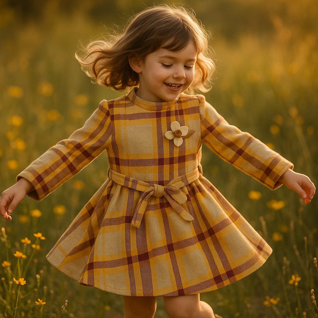 Partykleid Mädchen, Kleinkind Kleid, Freizeitkleid, Gelb, 100 % Baumwolle