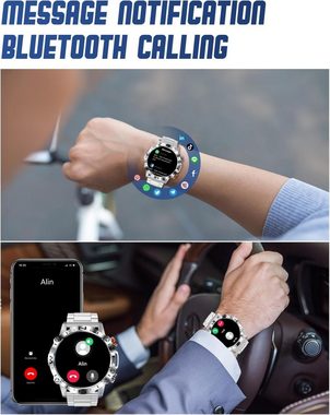 PODOEIL Smartwatch (1,43 Zoll, Android, iOS), mit Blutdruckmessung, Fitnessuhr Herren 100+ Sportmodus Herzfrequenz