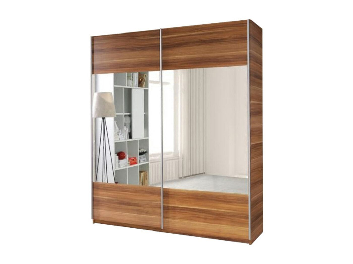 MOEBLO Kleiderschrank POLLY (mit Spiegel, Schwebetürenschrank 2-türig Schrank Garderobe Schiebtüren Schlafzimmer, Wohnzimmerschrank mit Spiegel) -(BxHxT):175x211x60 cm