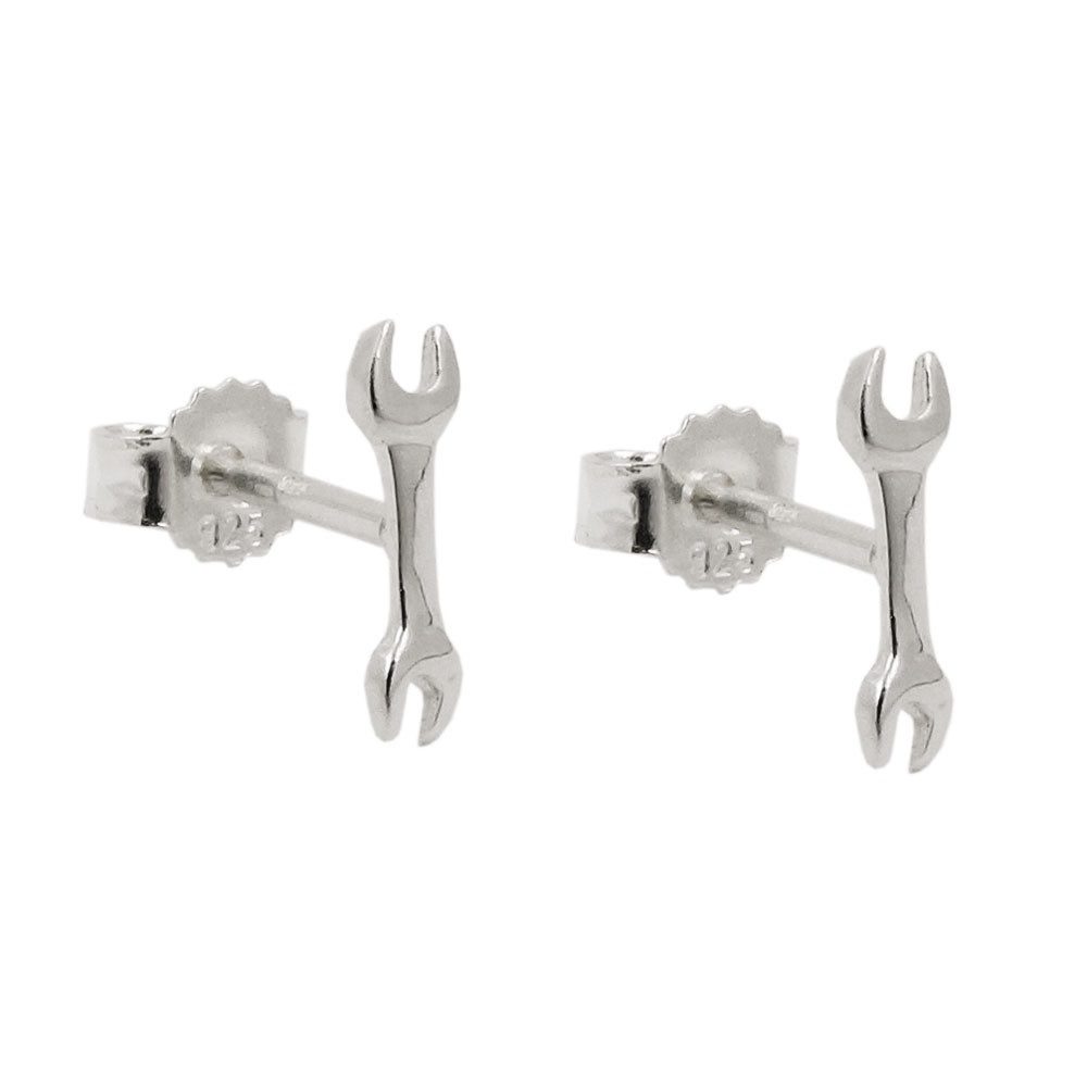 unbespielt Paar Ohrstecker Ohrringe Schraubenschlüssel 925 Silber kleine Schmuckbox, Silberschmuck für Damen und Herren