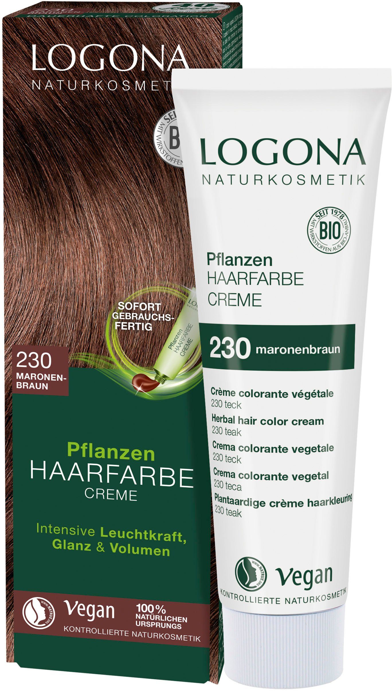 LOGONA Haarfarbe Logona 230 maronenbraun Creme Pflanzen-Haarfarbe