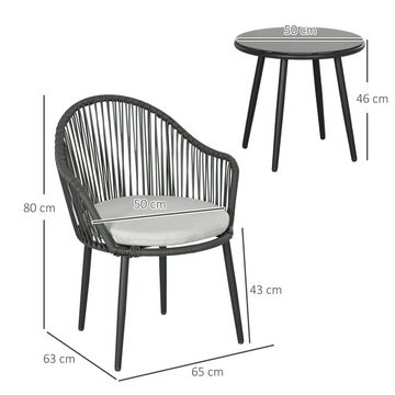 Outsunny Sitzgruppe Rattan Gartenmöbel-Set mit 2 Gartenstühlen, Beistelltisch, (Sitzgarnitur, 3-tlg., Gartengarnitur), für Balkon, Terrasse, Stahl, Dunkelgrau