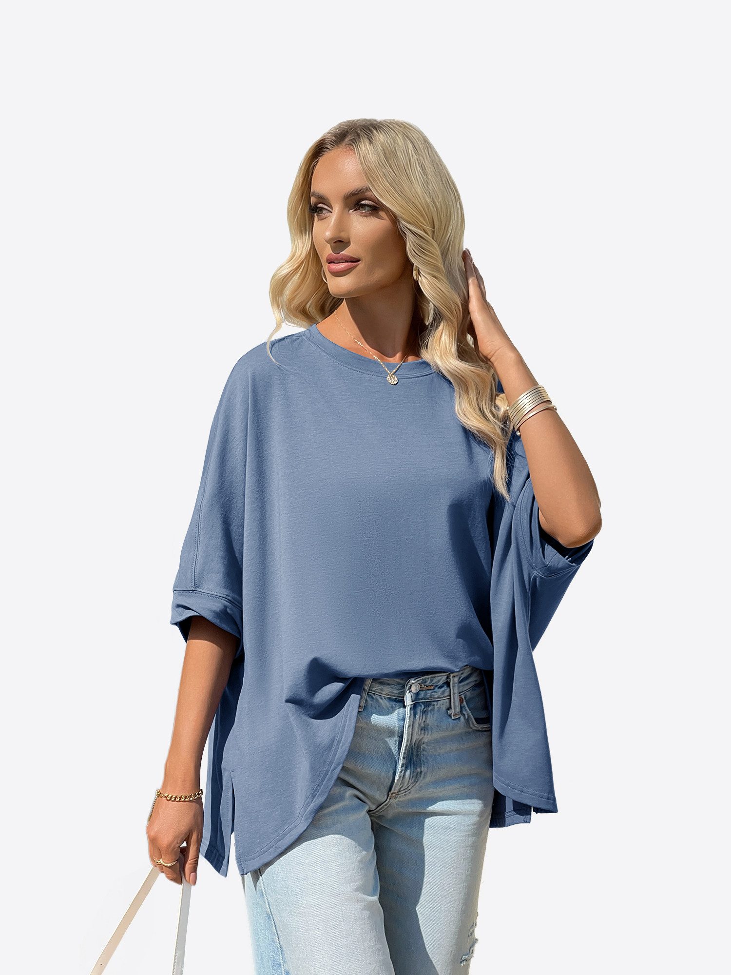 Imily Bela T-Shirt Damen Oversized Top mit Fledermausärmeln (Packung, 1-tlg., 1per-Pack) einfarbig