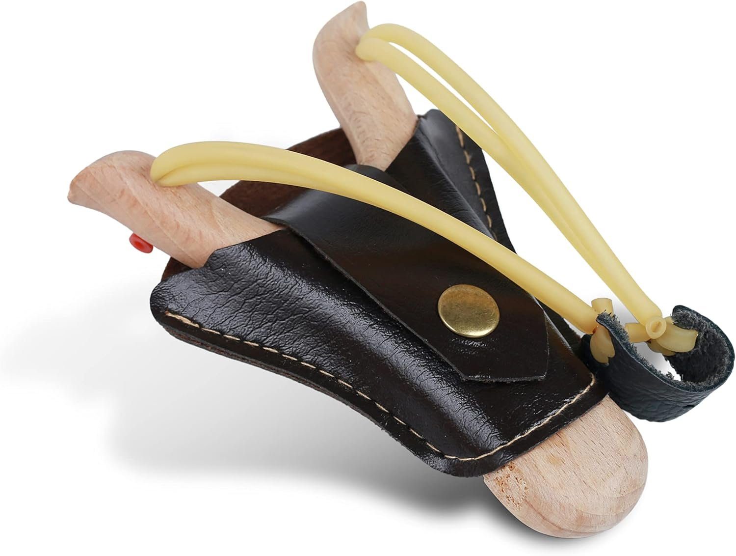 Flanacom Spielzeug-Gartenset Steinschleuder aus Holz Leder-Tasche zum befestigen an Gürtelschnalle, (1-tlg), Holz-Zwille mit Erbsen - Schleuder Kinder & Erwachsene Outdoor