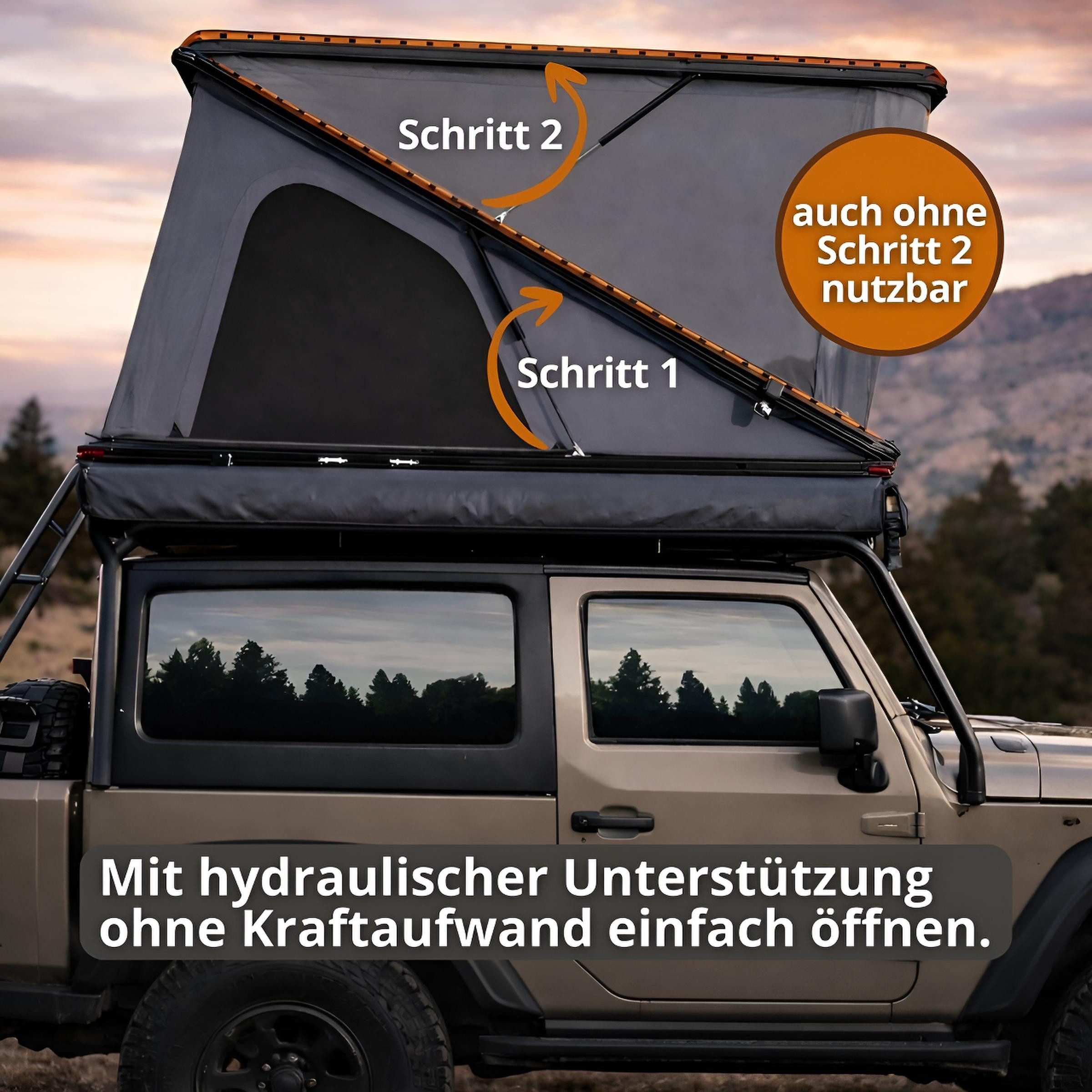 TZIpower Dachzelt Z-Fold Dachzelt Hardcase Aluminium Autodachzelt Grau oder Khaki Zelt, Personen: 2