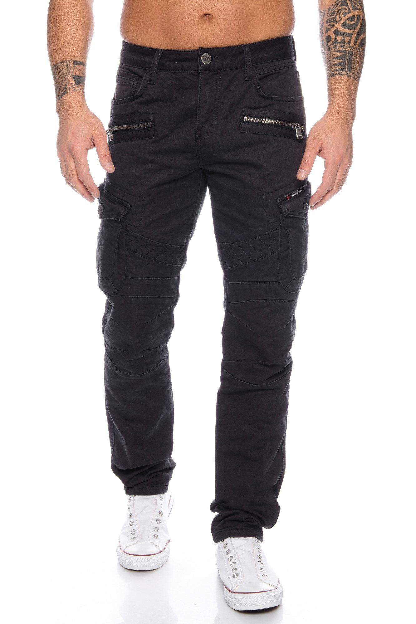 Cipo & Baxx Herren Jeans Hose Bikerstyle Cargo Streetwear Seitentasche Discowear