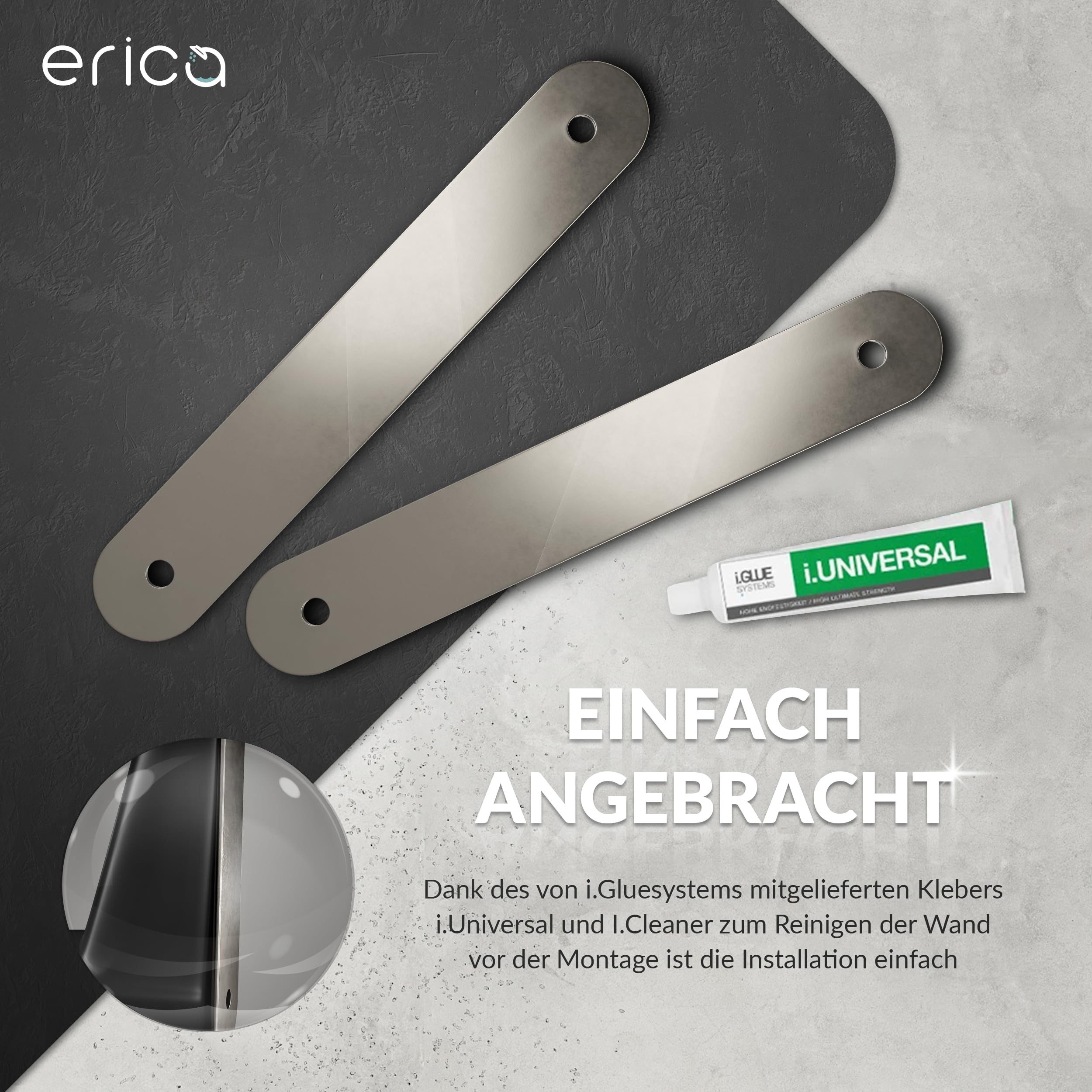 Erica Bad-Befestigungsset Klebebefestigung für Duschstange – ganz ohne Bohren in Fliesen, Klebebefestigung Duschstange mit i.Universal & i.Cleaner zur Montage – Bild 5 von 5