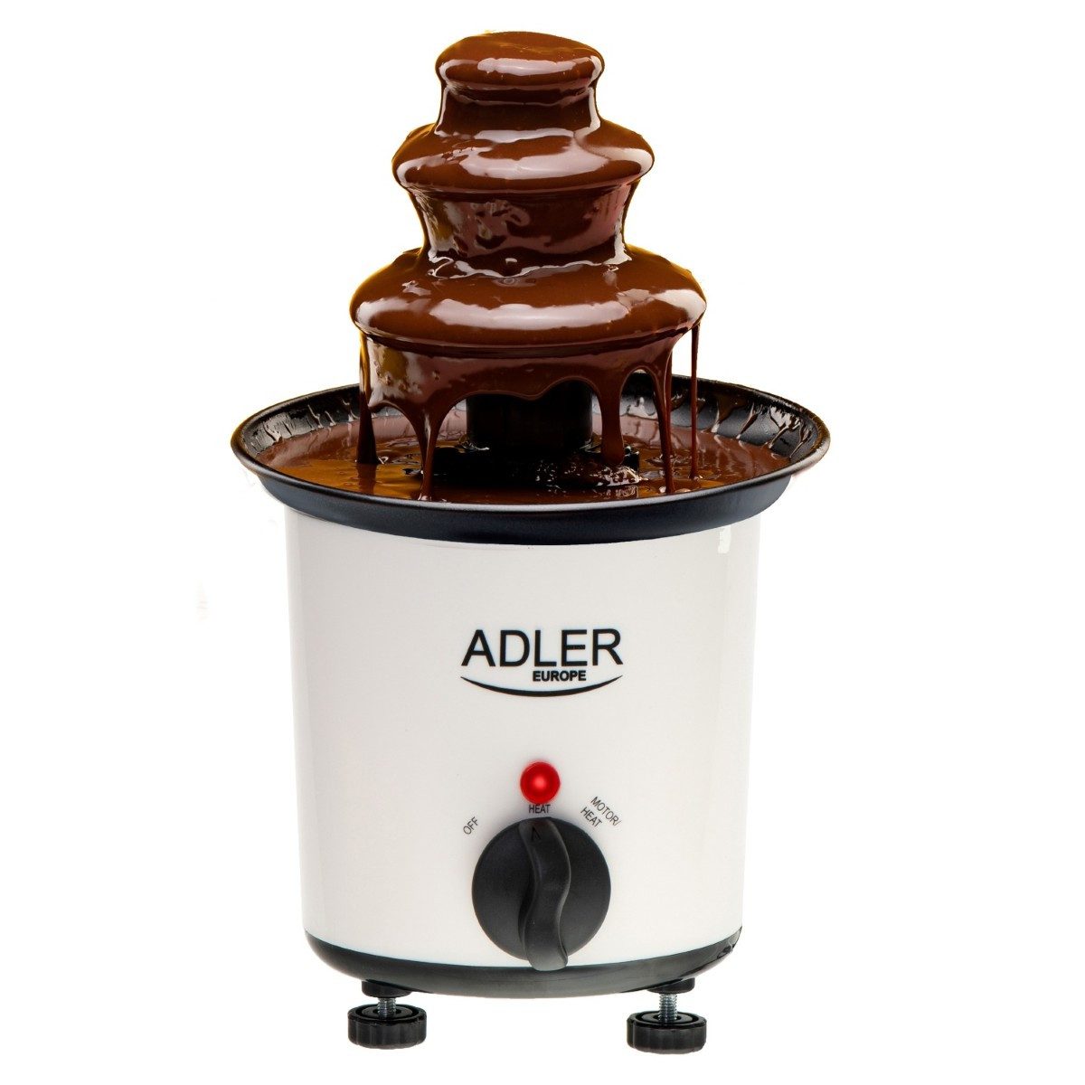 Adler Schokoladenbrunnen Mini AD 4487 200 ml, Edelstahl, 30 W, für Obst & Desserts, Inklusive Löffel & 10 Spieße, Schnelles Aufheizen bis 80 °C