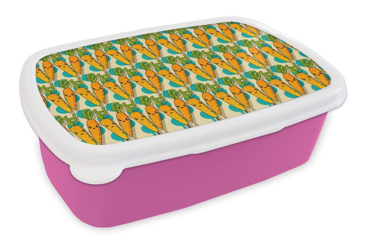 Muster Erwachsene, rosa Kunststoff Kunststoff, - Lunchbox Brotbox MuchoWow Karotte, - Mädchen, Lebensmittel Kinder, (2-tlg), für Brotdose Snackbox,