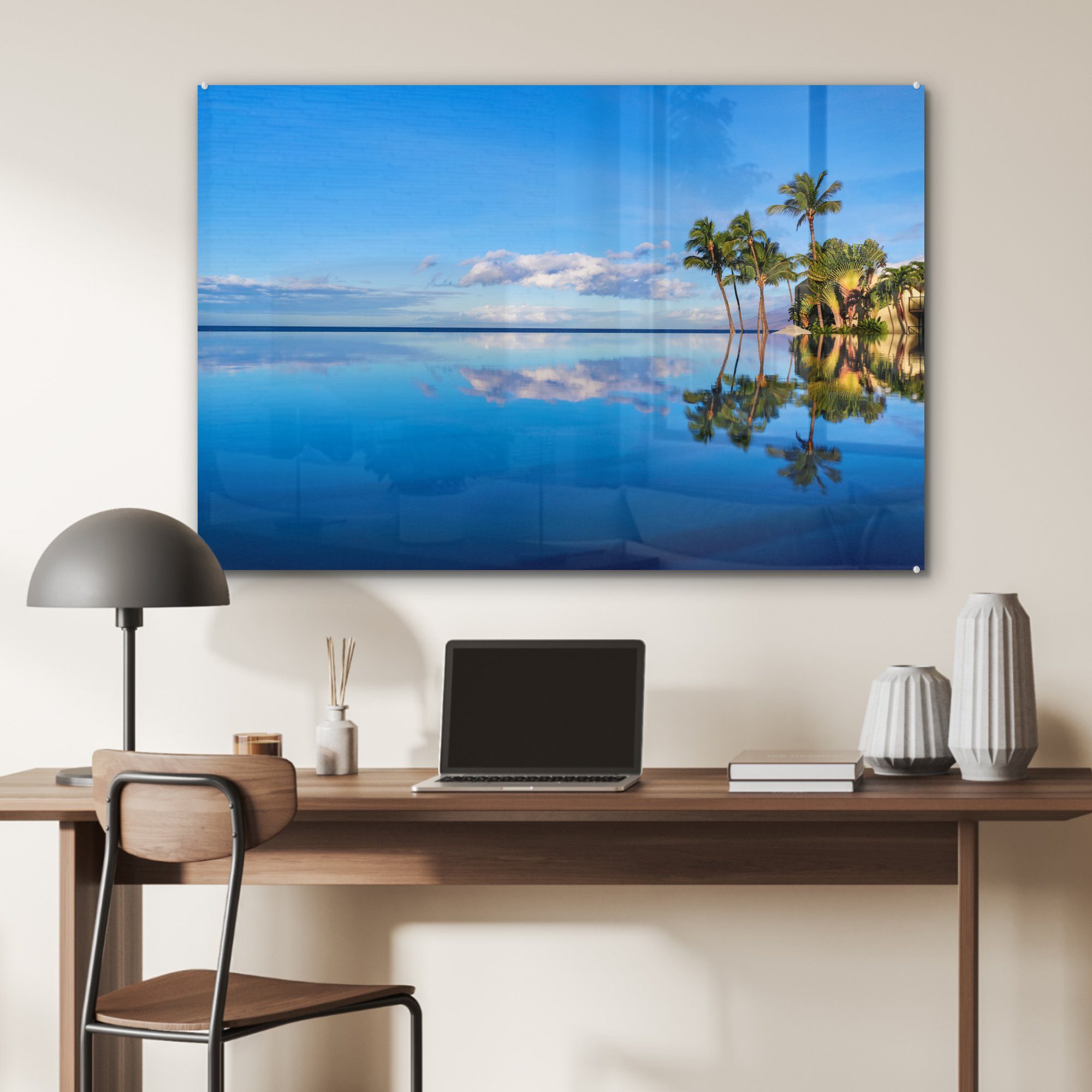 Acrylglasbild Wohnzimmer Wailea St), im Palmen Beach spiegeln Schlafzimmer & sich Wasser, (1 MuchoWow Acrylglasbilder in die Hawaii Am