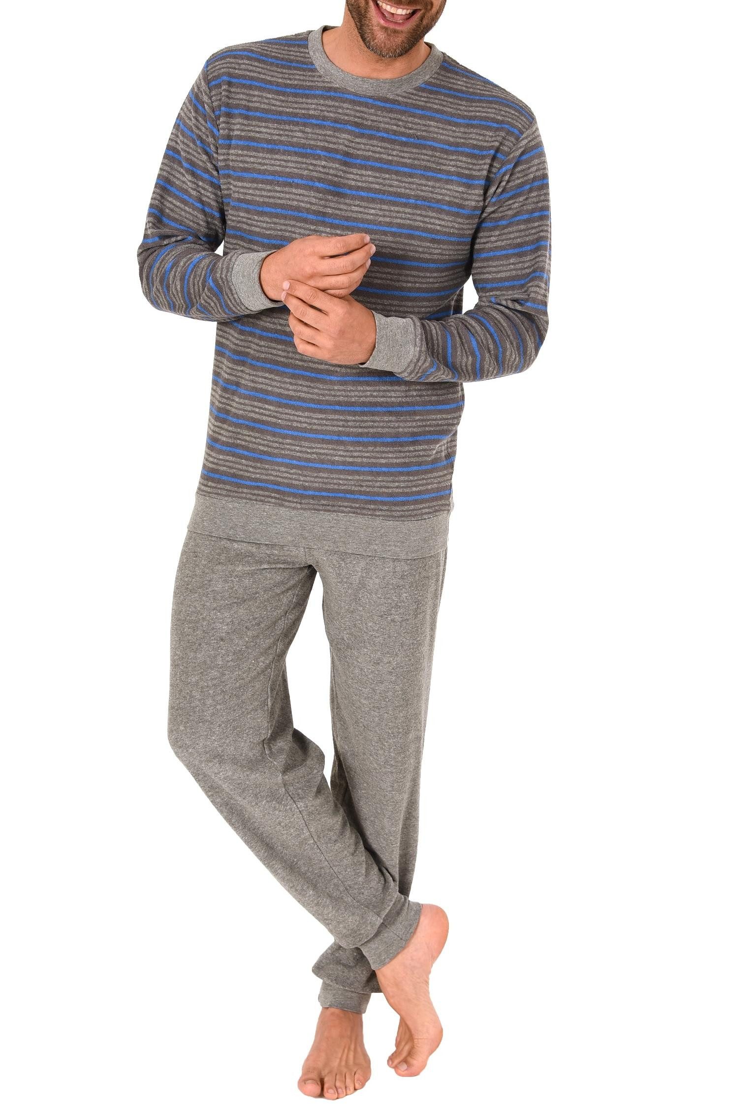 RELAX by Normann Pyjama Herren Frottee Pyjama mit Bündchen Schlafanzug in Streifenoptik