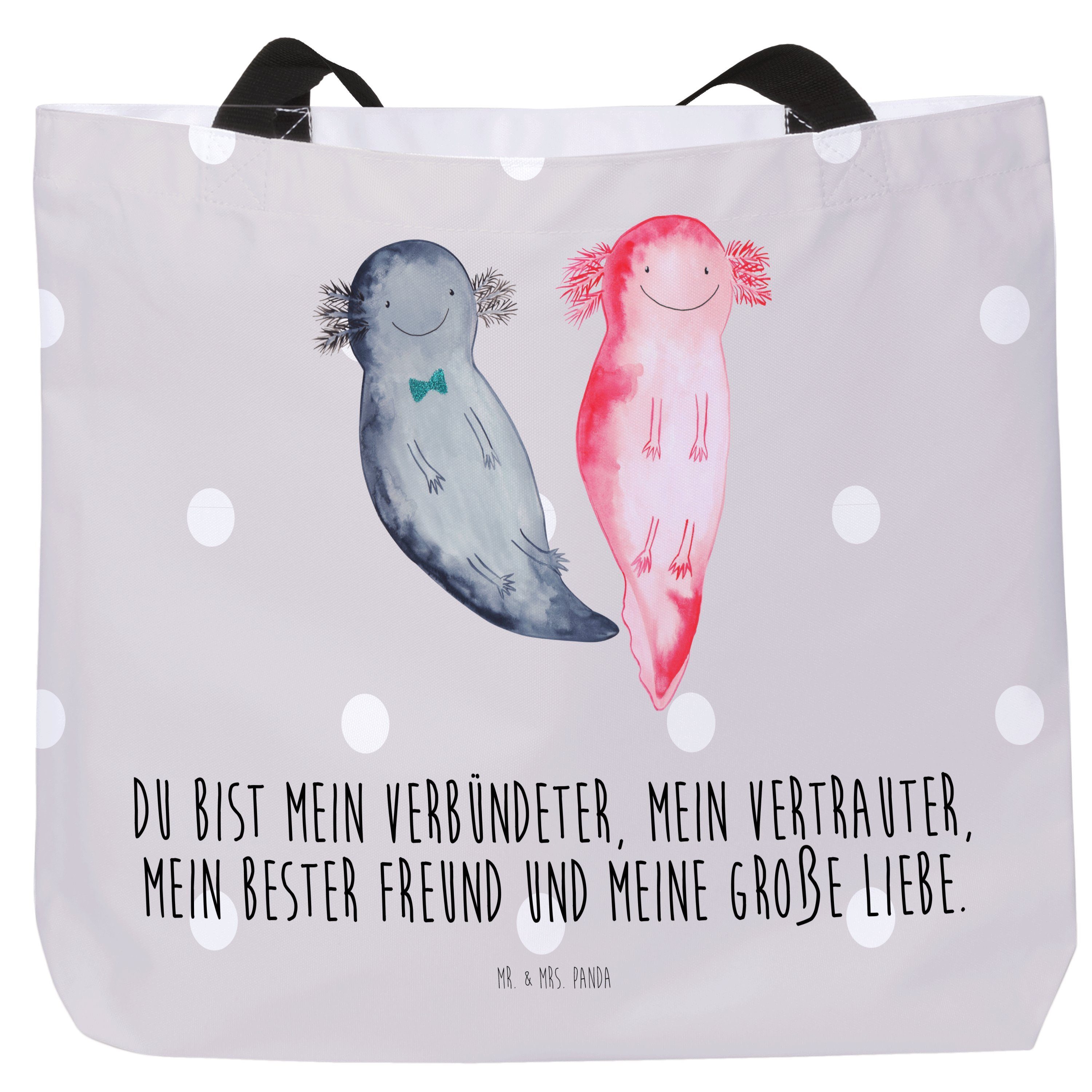 Mr. & Mrs. Panda Shopper Axolotl Axel+Lotte - Grau Pastell - Geschenk, Schulbeutel, Liebe, Lie (1-tlg)