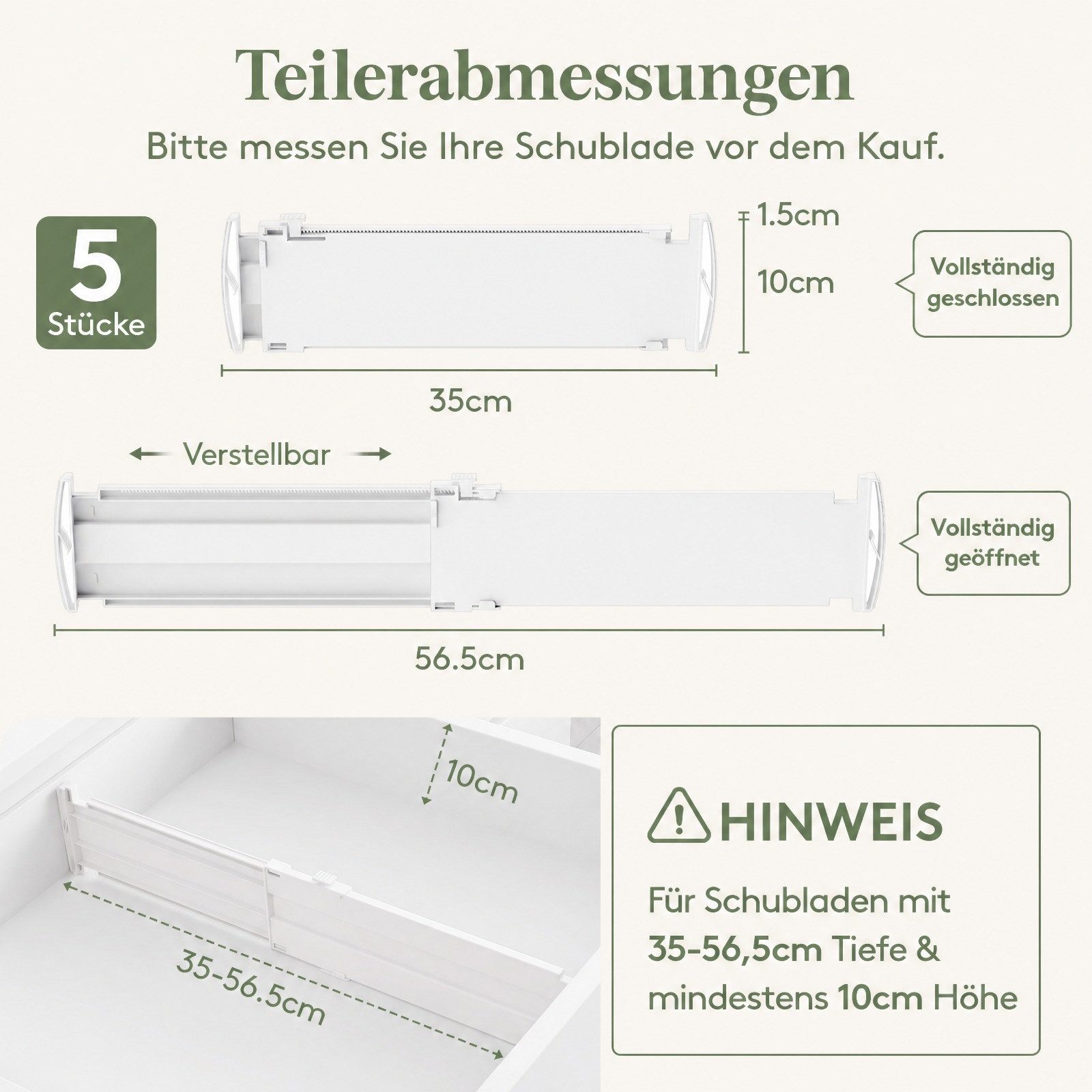 Lifewit Schubladeneinsatz Schubladentrenner verstellbar 35-55 cm, Organizer Küchenschrank. (Set, 5 St., 4-tlg, 5-tlg, 6-tlg, 8-tlg, 9-tlg, 12-tlg), Rissfest, ve – Bild 2 von 5