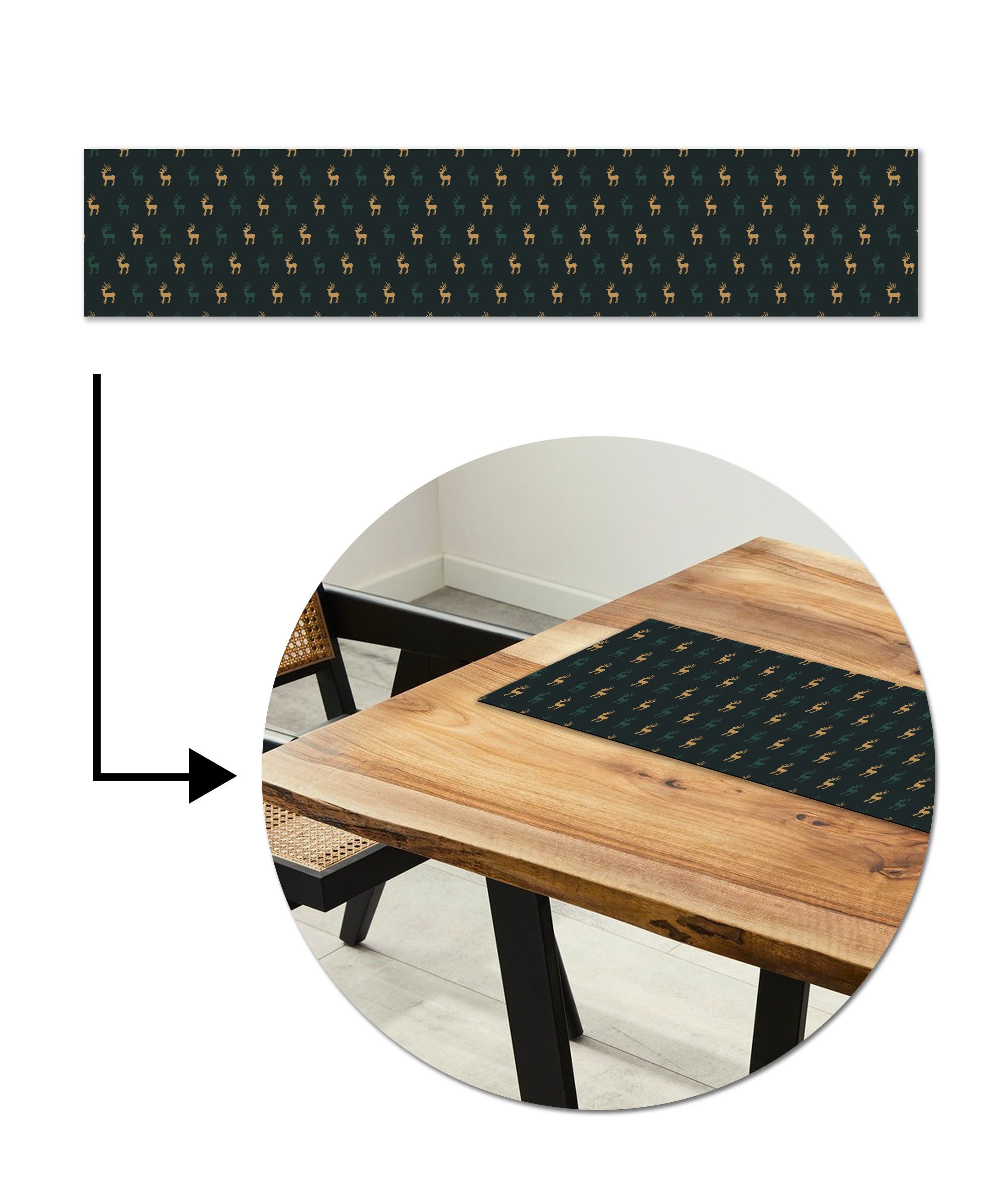 MuchoWow Tischläufer Muster - Grün - Hirsche, Tisch Dekoration für Esszimmer, Wohnzimmer, Pflegeleicht, 150x30 cm
