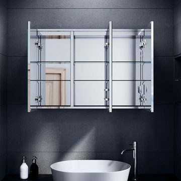 SONNI Spiegelschrank Bad spiegelschränke 3-türig mit LED Beleuchtung Edelstahl IP44 Badezimmer, mit Steckdose