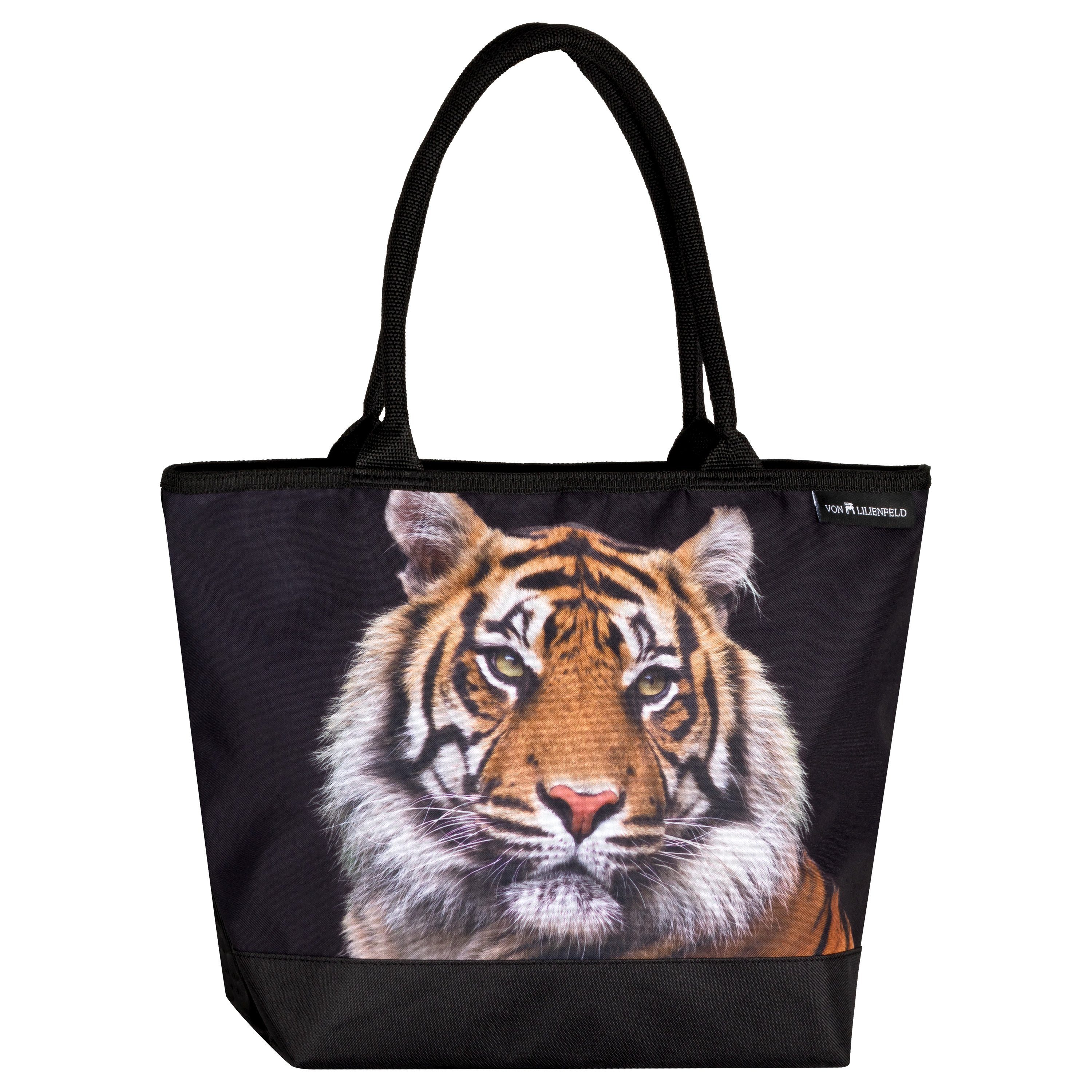 von Lilienfeld Shopper VON LILIENFELD Handtasche Damen Motiv Tiger Raubkatze Shopper Maße cm L42 x H30 x T15 Strandtasche Henkeltasche Büro