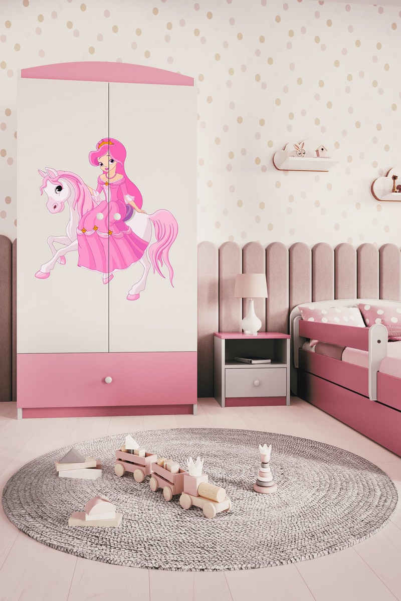 Bjird Kinderkleiderschrank Kleiderschrank Babydreams (4 Einlegeböden und Schublade) Mit Kleiderstange, 175x90x52 cm, verschieden Farben und Varianten für Mädchen und Jungen