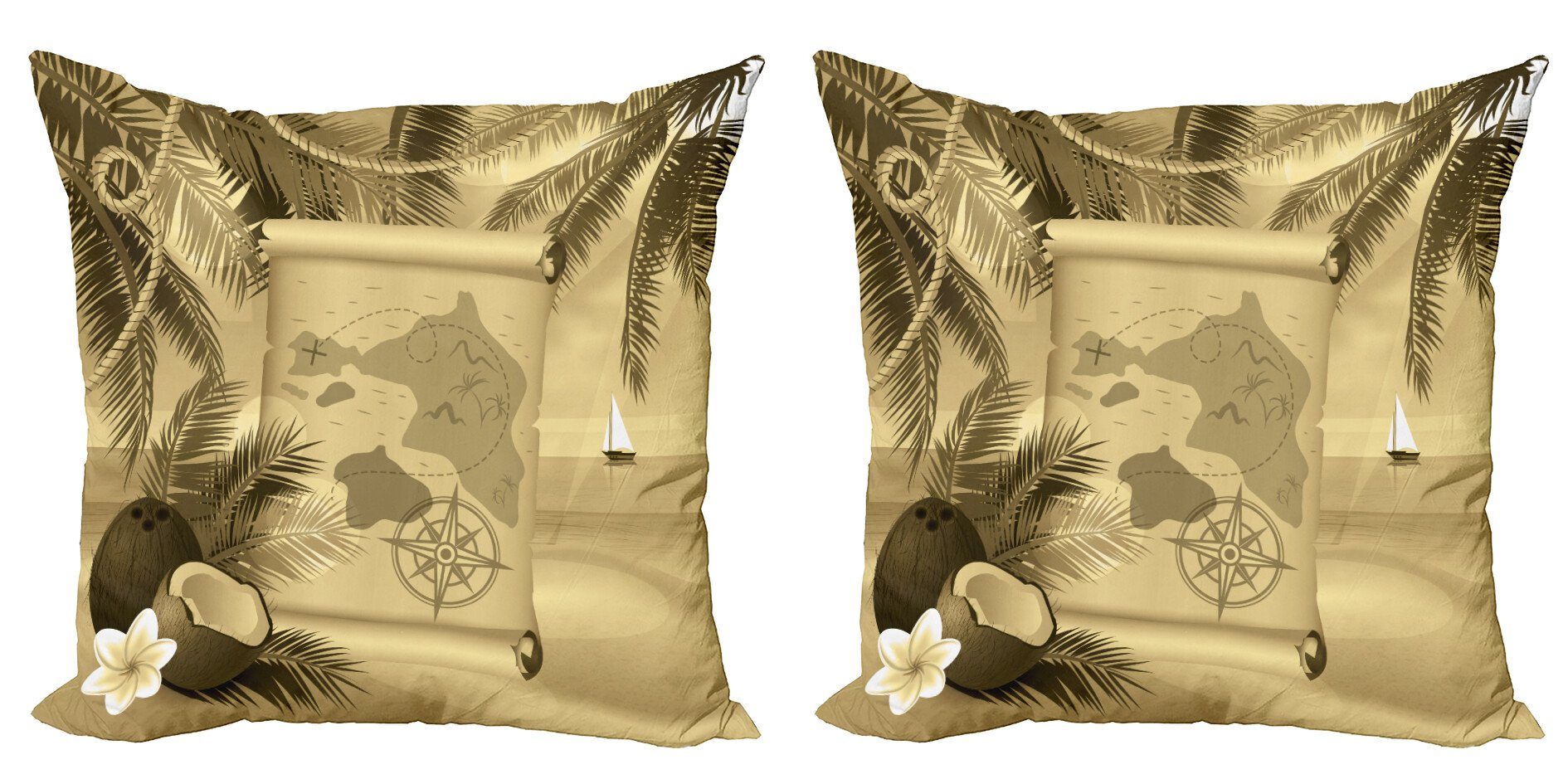Kissenbezüge Modern Accent Doppelseitiger Digitaldruck, Abakuhaus (2 Stück), Tropisch Sepia Ansicht der Insel
