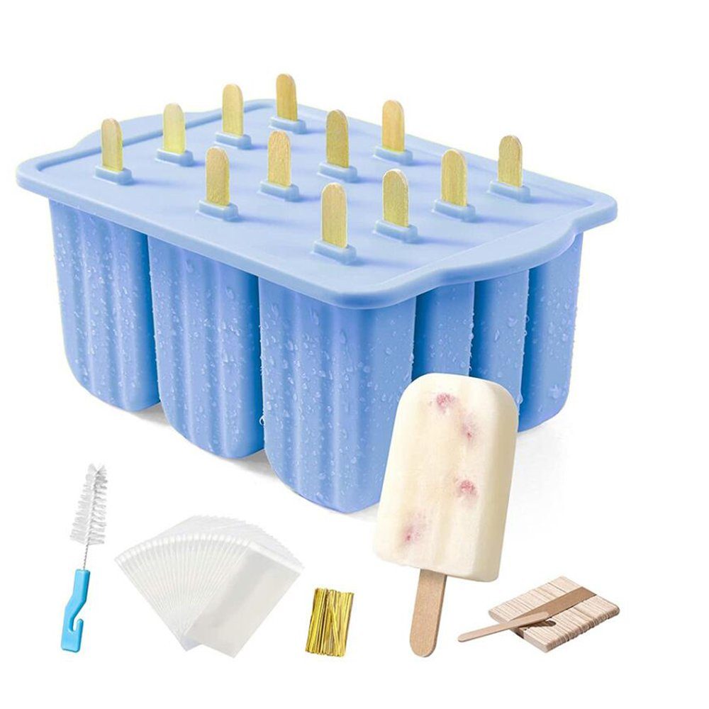 NUODWELL Eiswürfelform 12 Eis am Stiel Eisformen Silikon,Eisformen Wiederverwendbar für DIY Blau | Eiswürfelformen