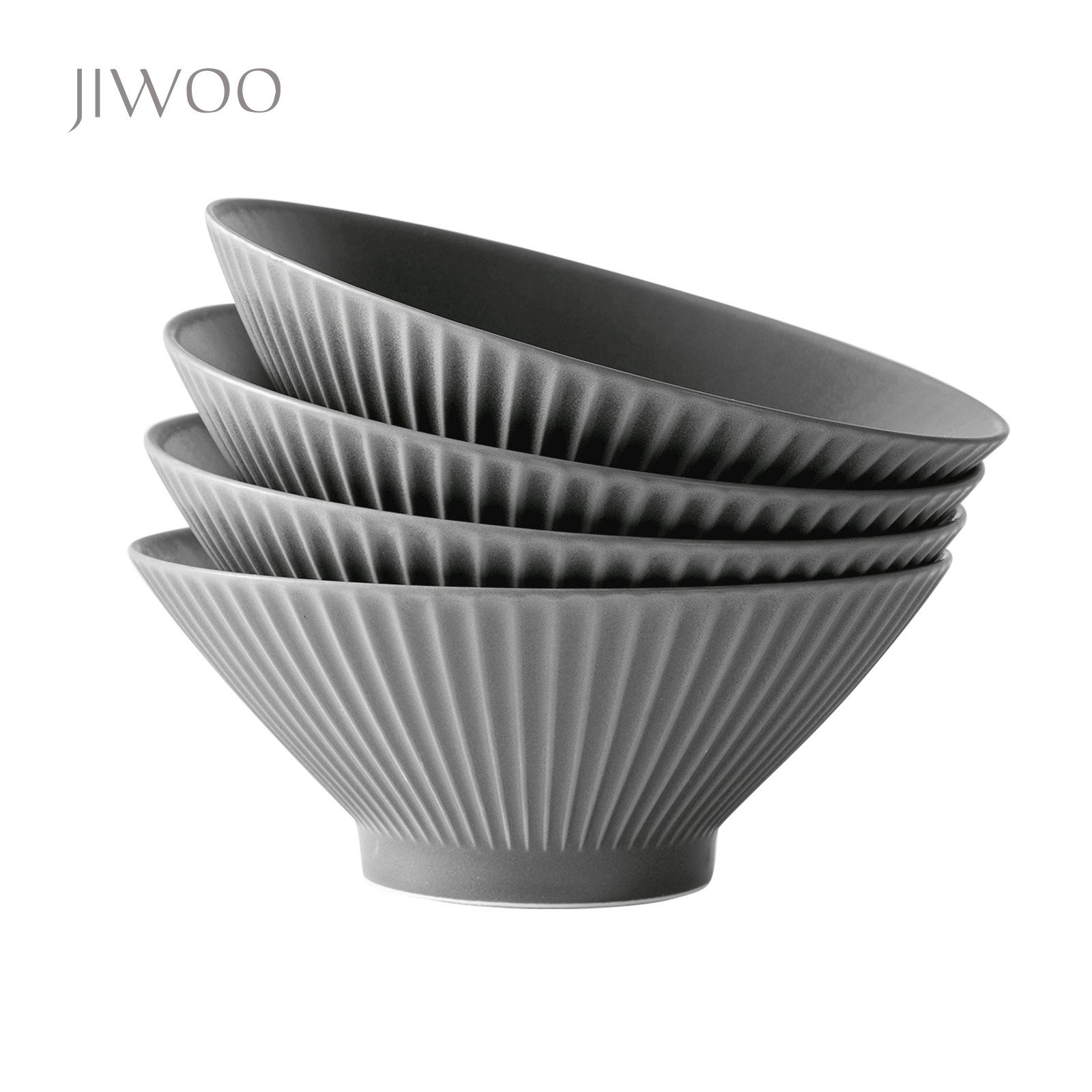 JIWOO Schüssel 4er 8Zoll Japanische Ramen-Schüsseln,Pasta-Schüssel,Kegelhut-Schüssel, hochwertiges Keramik, (4-tlg)