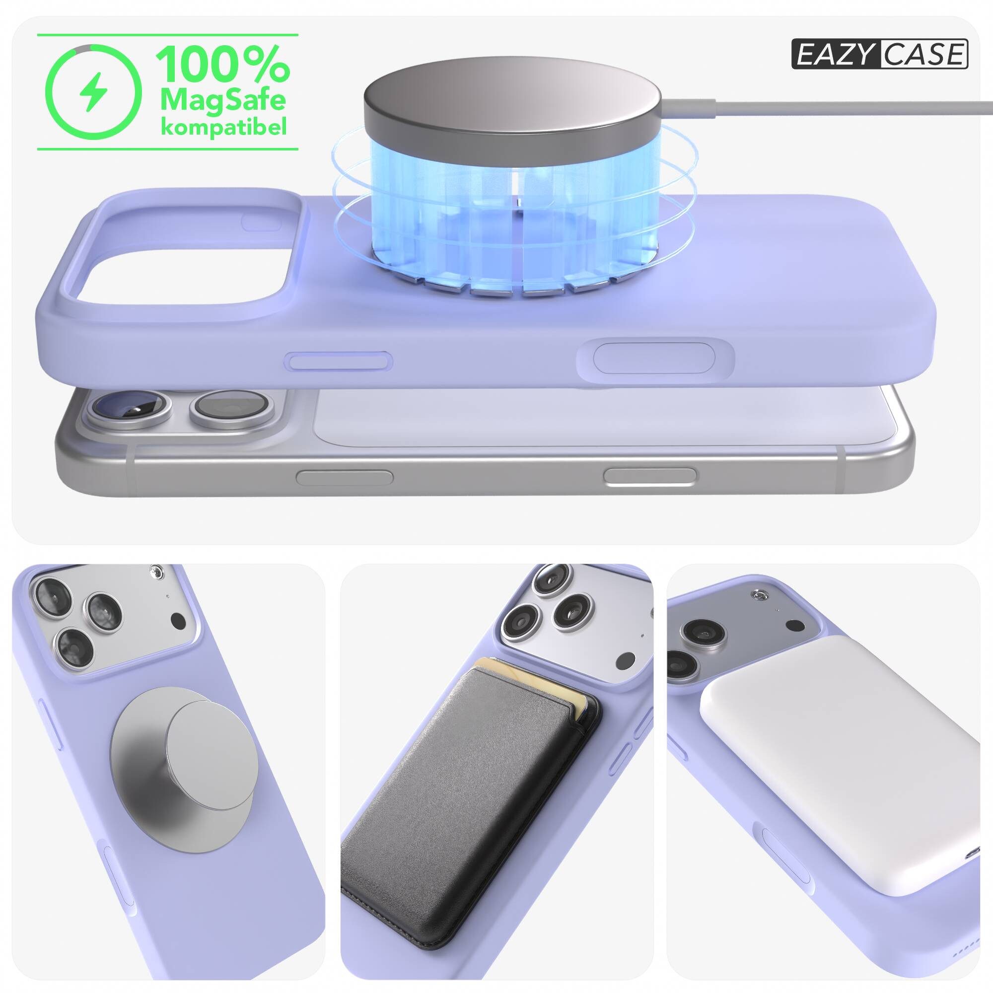 EAZY CASE Handyhülle für Apple iPhone 17 Pro Max Hülle Silikon 6,9 Zoll, Handytasche aus Silikon Slimcover mit Displayscchutz Violett Lavendel – Bild 5 von 5
