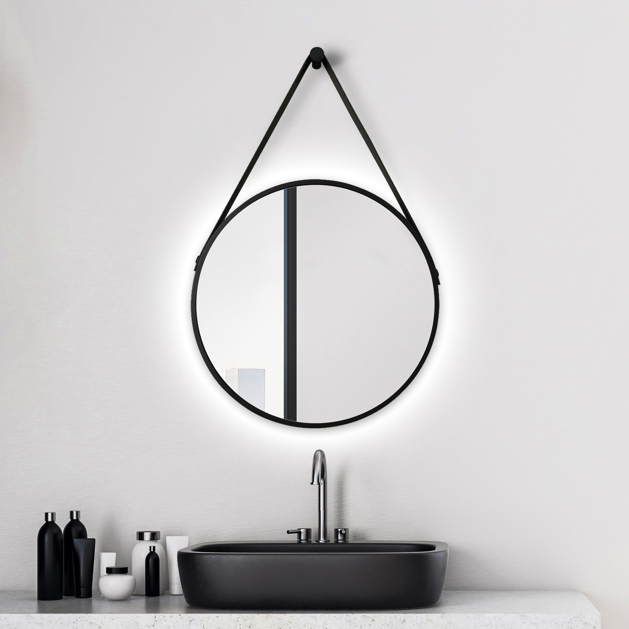 Talos Wandspiegel Black Light, Durchmesser: 50 cm, mattschwarz lackiert, IP günstig online kaufen