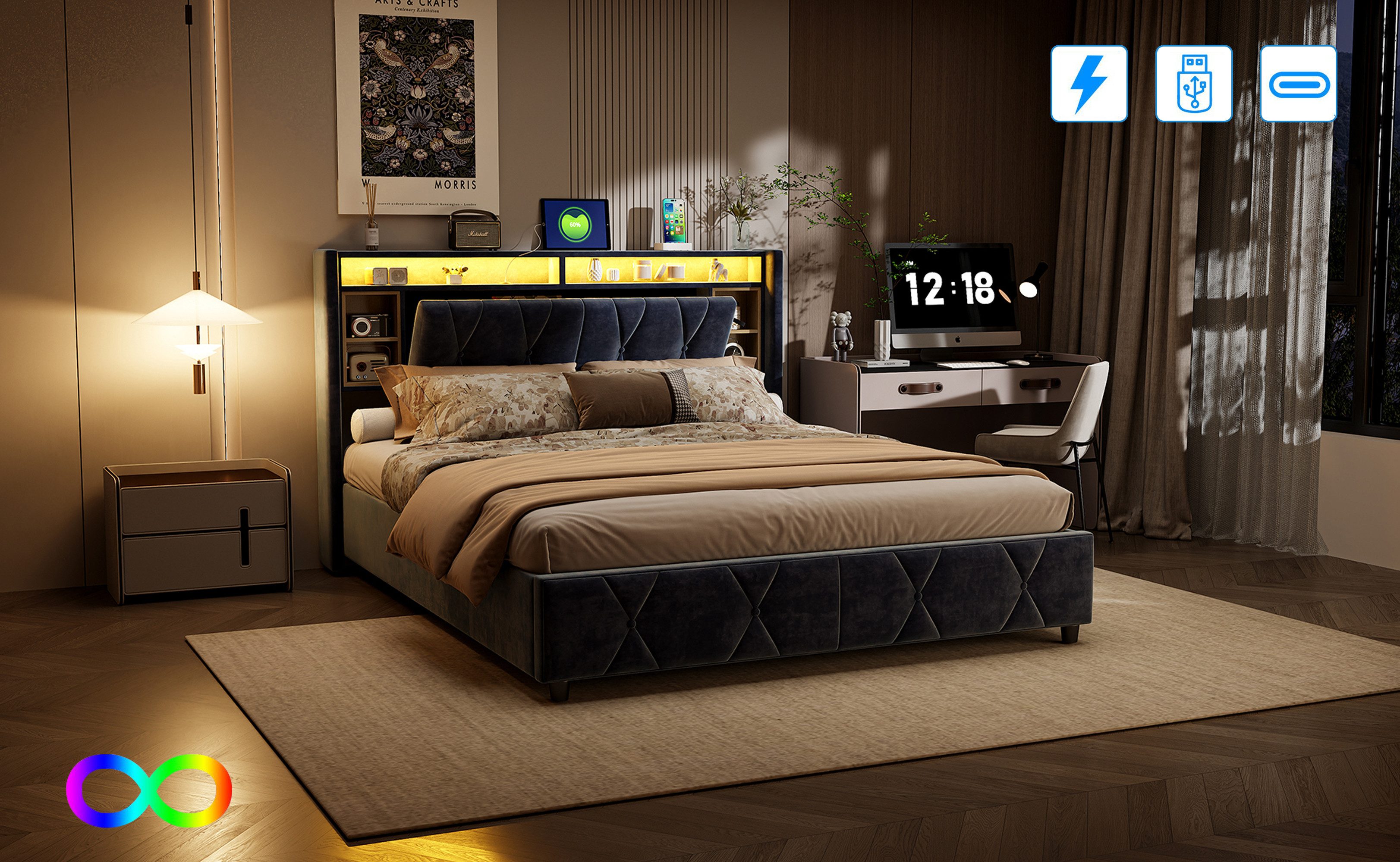 Furnishings Home Polsterbett Stauraumbett Doppelbett Mit Ladefunktion (hydr günstig online kaufen