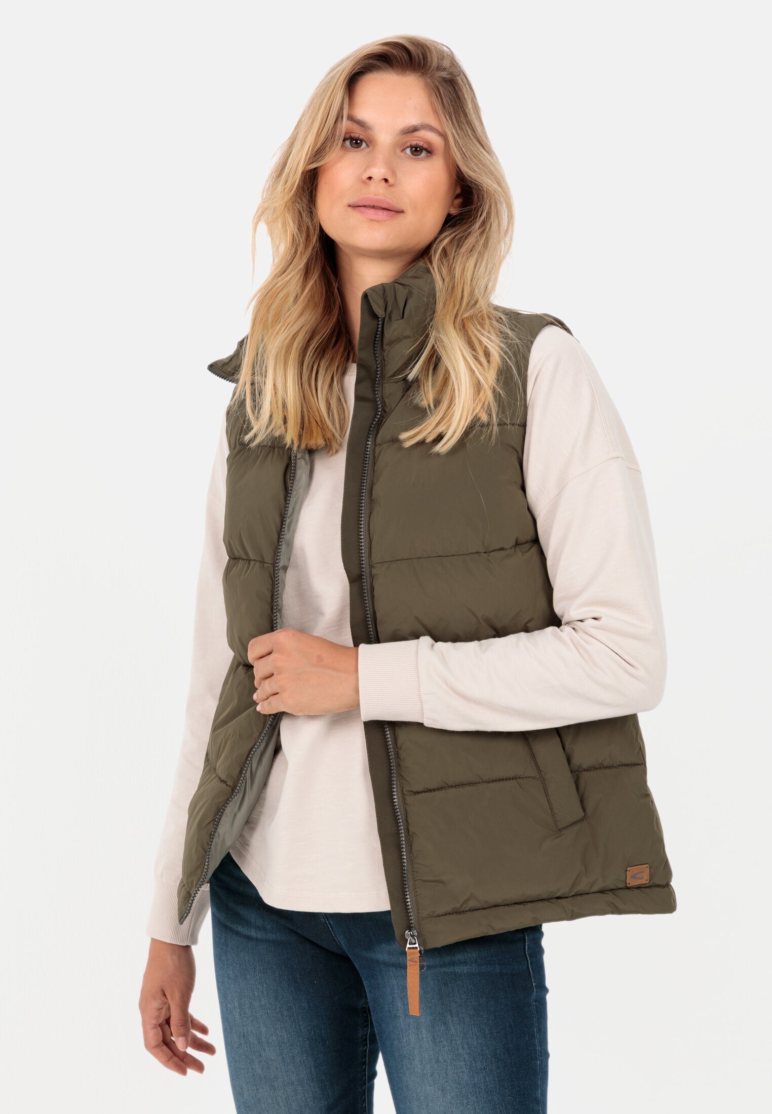 camel active Steppweste aus recyceltem Polyester mit Stehkragen Dunkelkhaki