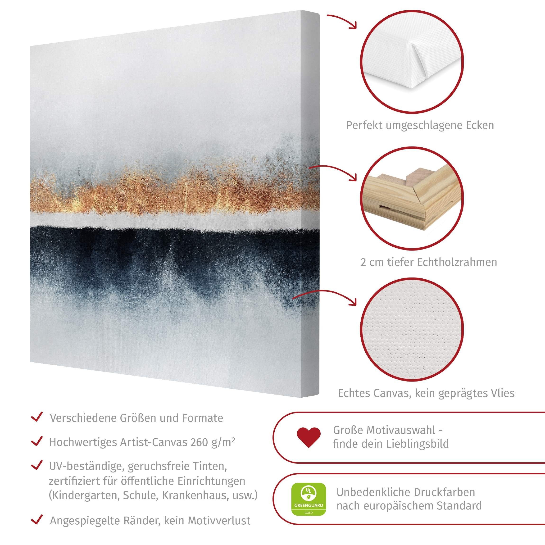 Bilderdepot24 Leinwandbild Kunstdruck Goldener Horizont Aquarell gold Bild auf Leinwand Groß XXL, Wohnzimmer Schlafzimmer Küche Flur Wandbild Kunstkopie Wanddeko Druck