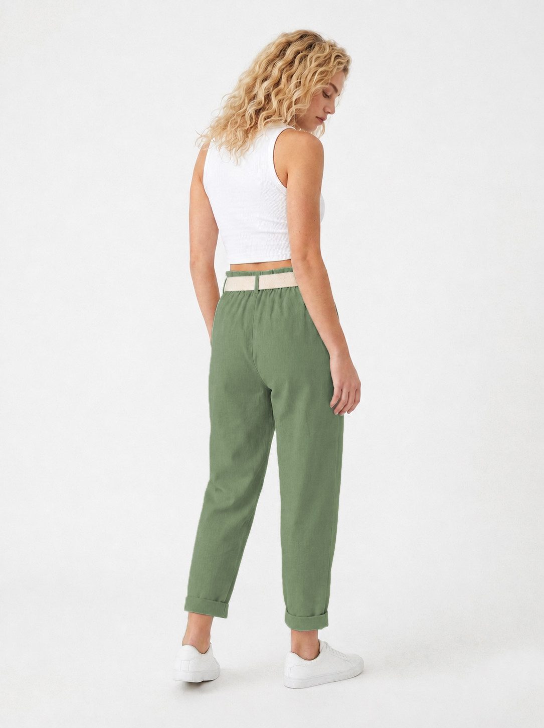 Kendindza Collection Stretch-Hose Damen Chino Hose Stretch mit Gürtel Stoffhose Damen elegant Loose Fit Weiches Material - Loose Fit - weiter geschnitten - Gürt – Bild 5 von 5