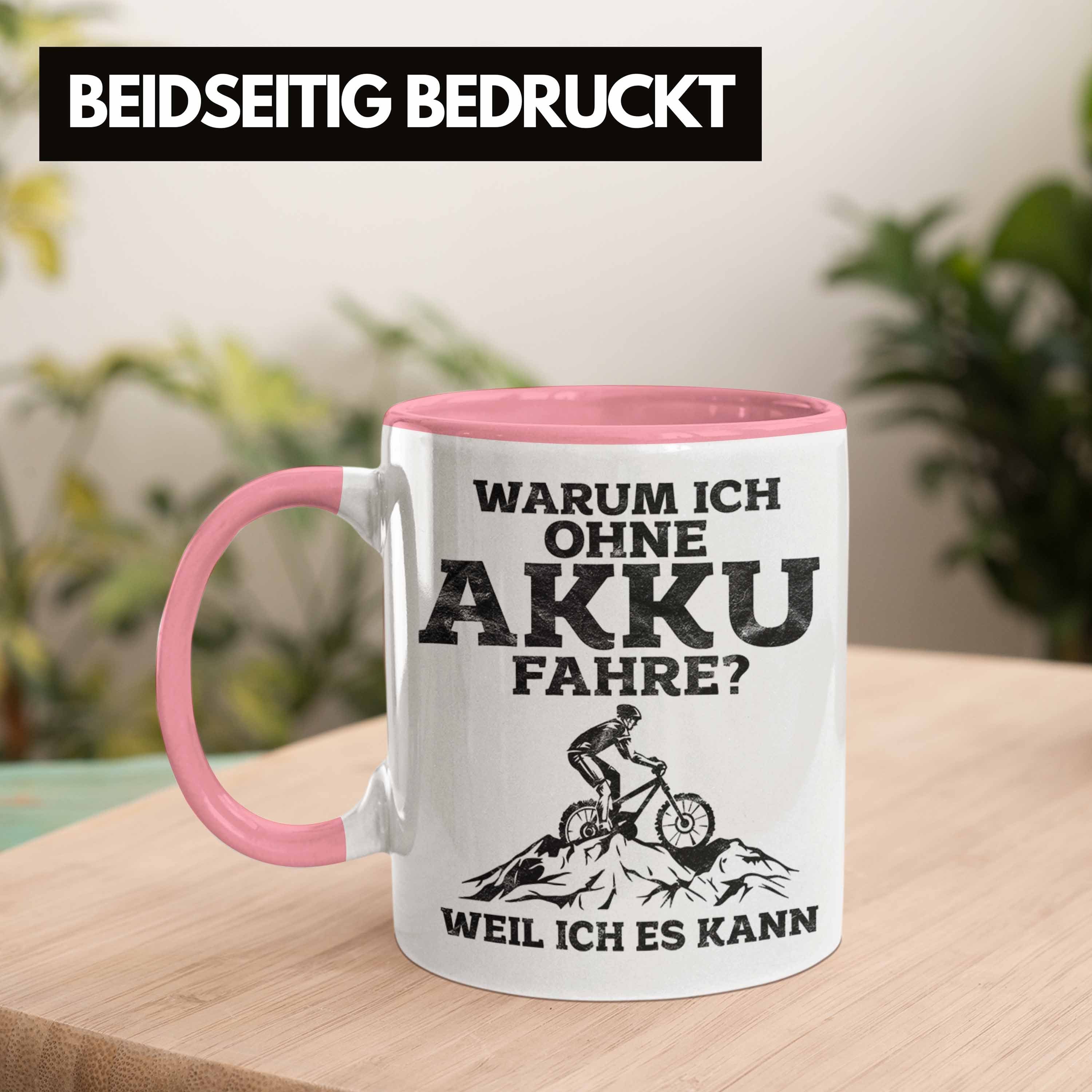 Trendation Tasse Rosa Lustige Radfahrer Spruch Tasse Geschenkidee Anti-E-Bike