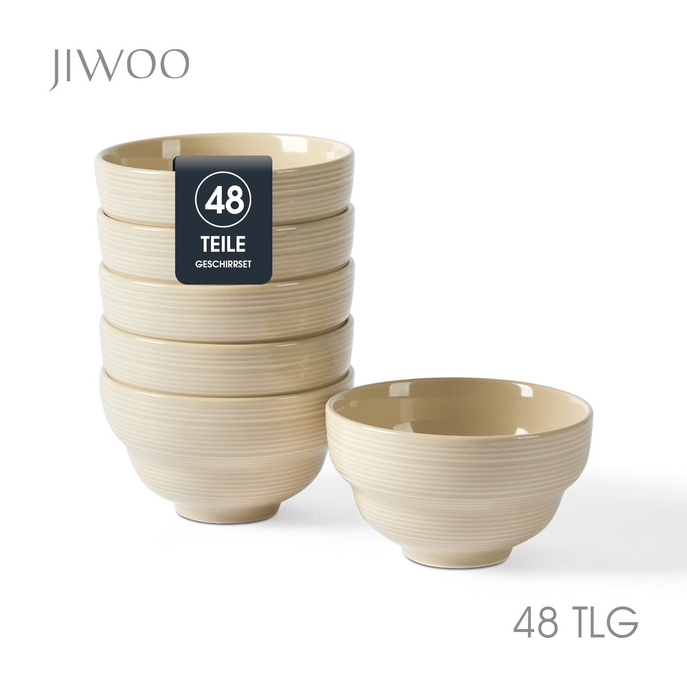 JIWOO Müslischale 6er Ø11,8cm, Dessertschale Eisschale Suppenschale Snackschale Schale, Keramik, (Set, 48-tlg), Hochwertiges Schalen Braun Mikrowellenofen Spülmaschine